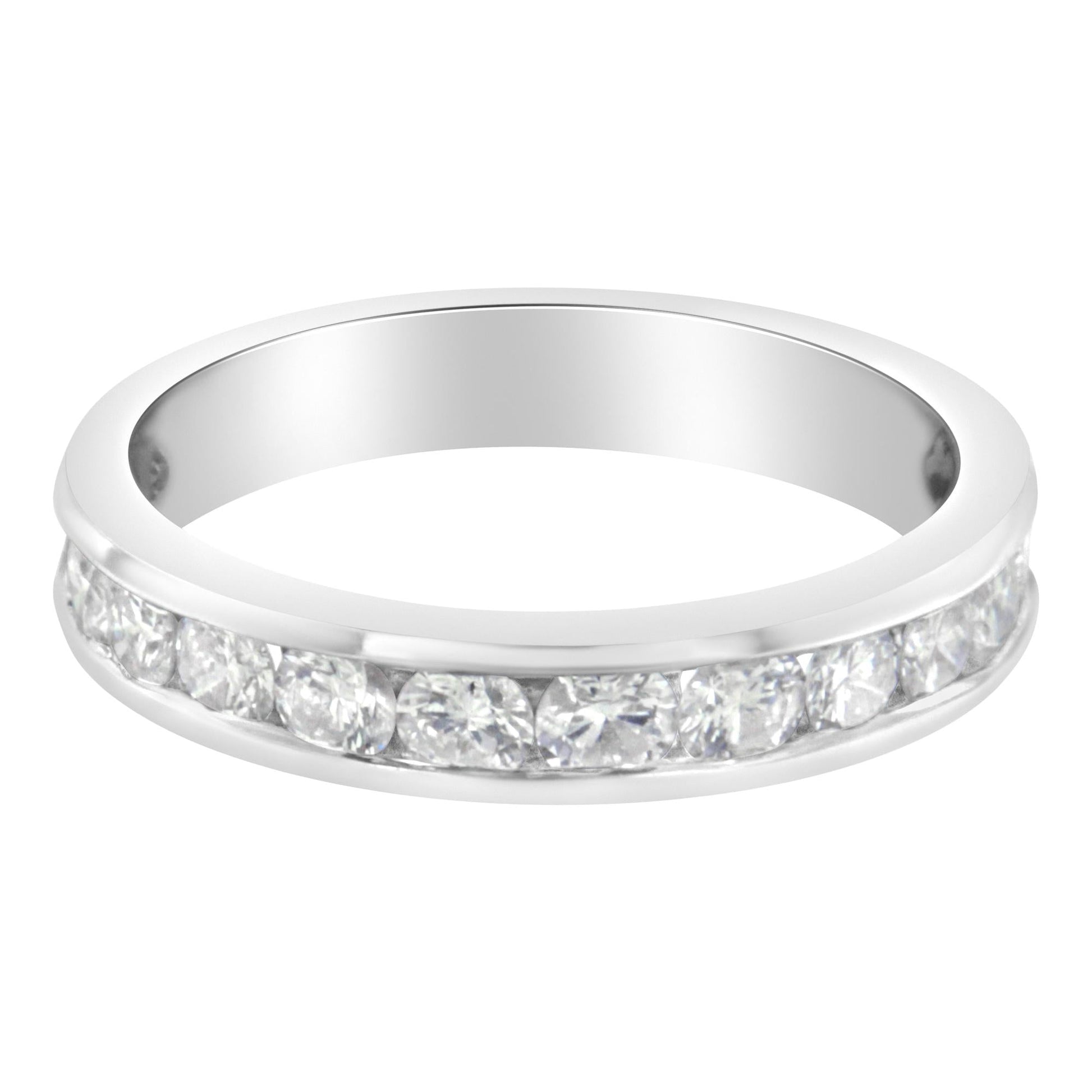 IGI Certified 1.0 Cttw Diamond 18K White Gold Channel-Set Half-Eternity Band Wedding Ring (E-F Color, I1-I2 Clarity)-1