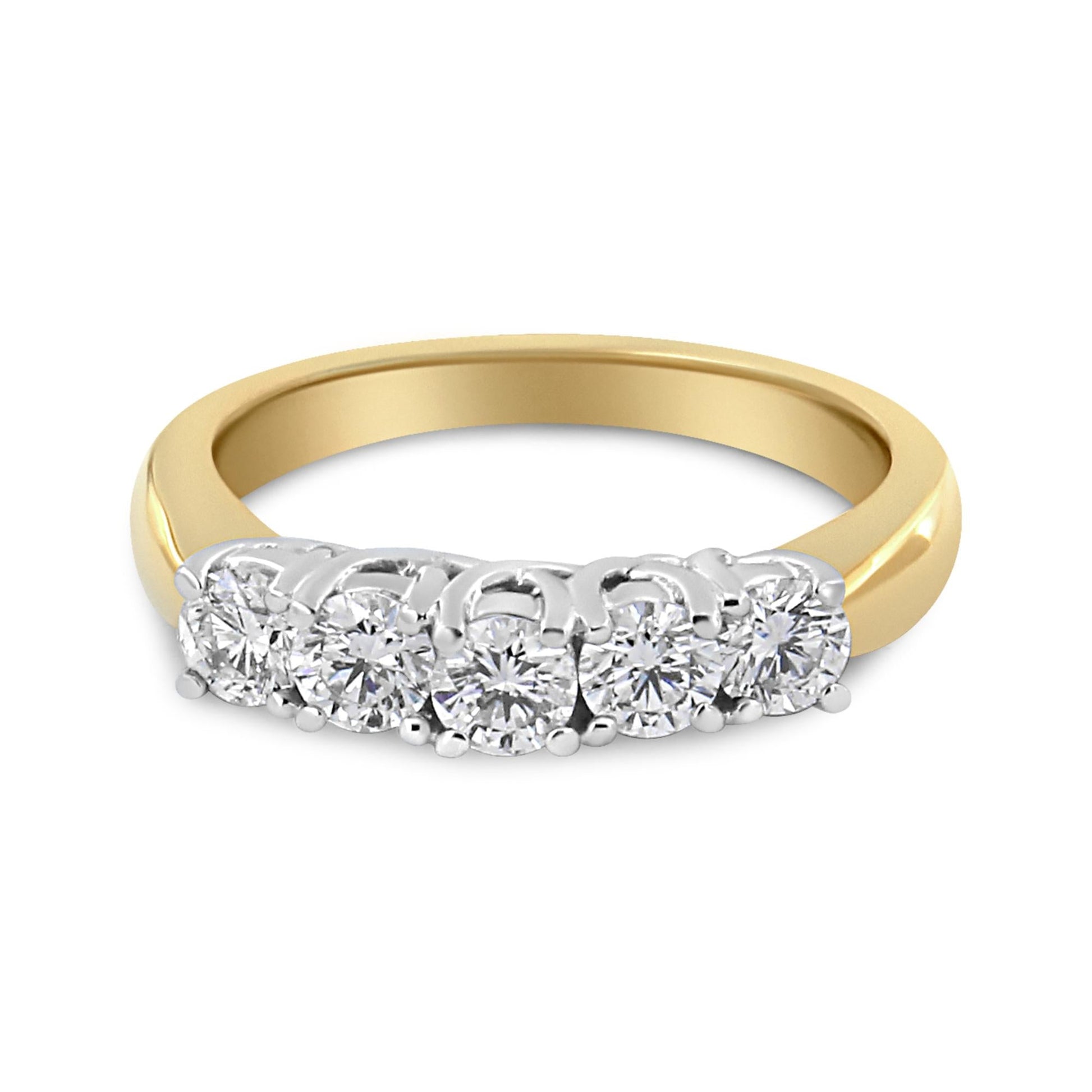 18K Yellow Gold 1.0 Cttw 4 Prong Set Round Cut Diamond Step up 5 Stone Ring Band (F-G Color, SI1-SI2 Clarity)-1