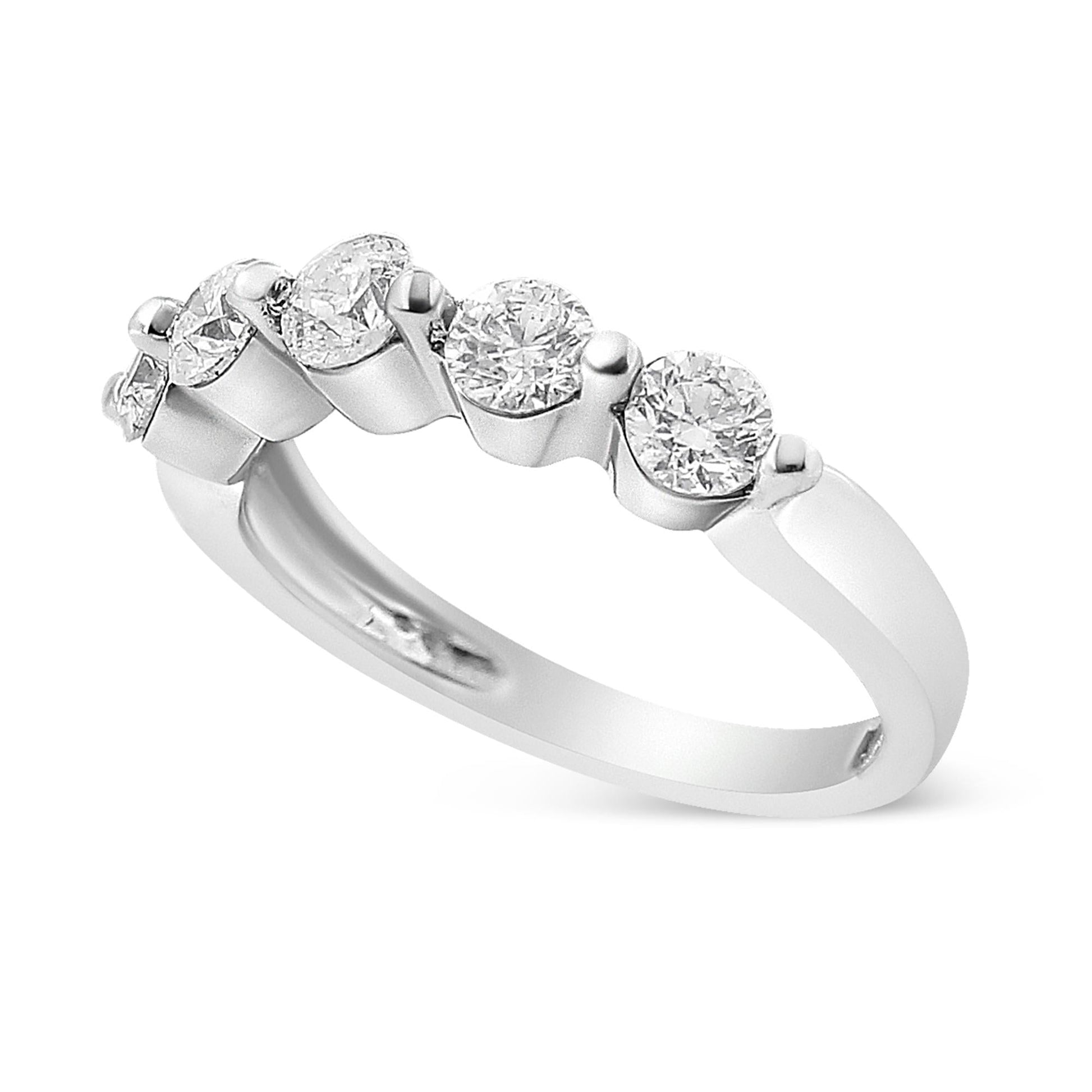 14K White Gold 1.00 Cttw Brilliant Round Cut Diamond 5-Stone Band Ring (H-I Color, SI2-I1 Clarity)-1