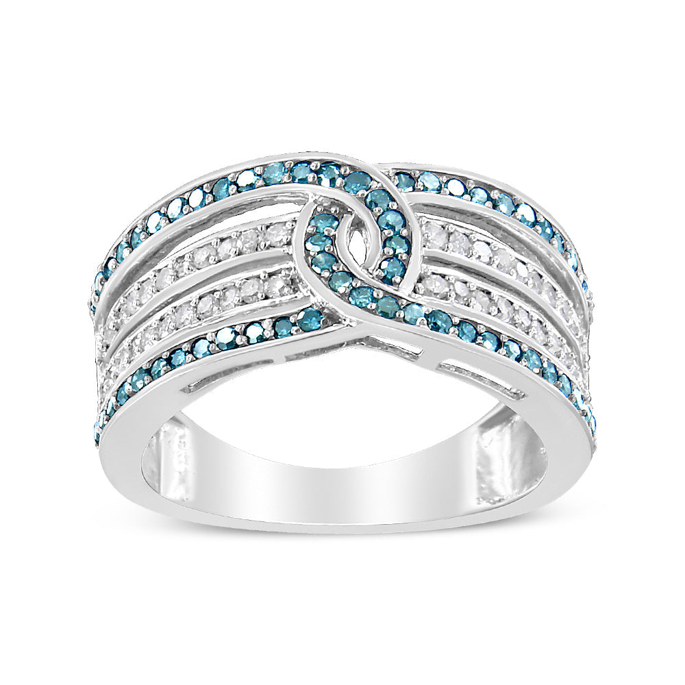 .925 Sterling Silver 1/2 Cttw White and Blue Color Treated Diamond Band Ring (H-I Color, I1-I2 Clarity)-1