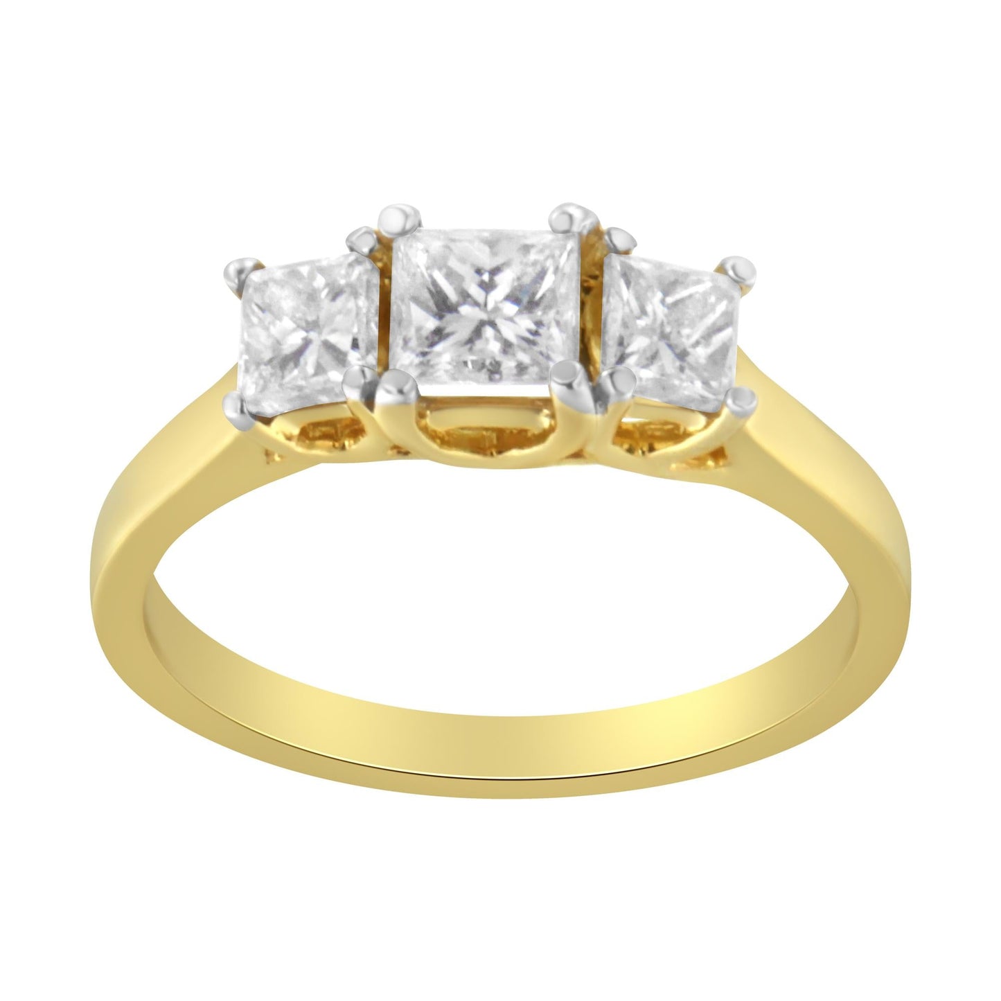 10K Yellow Gold Princess-Cut Diamond Three Stone Band Ring (1 Cttw, J-K Color, I1-I2 Clarity)-1