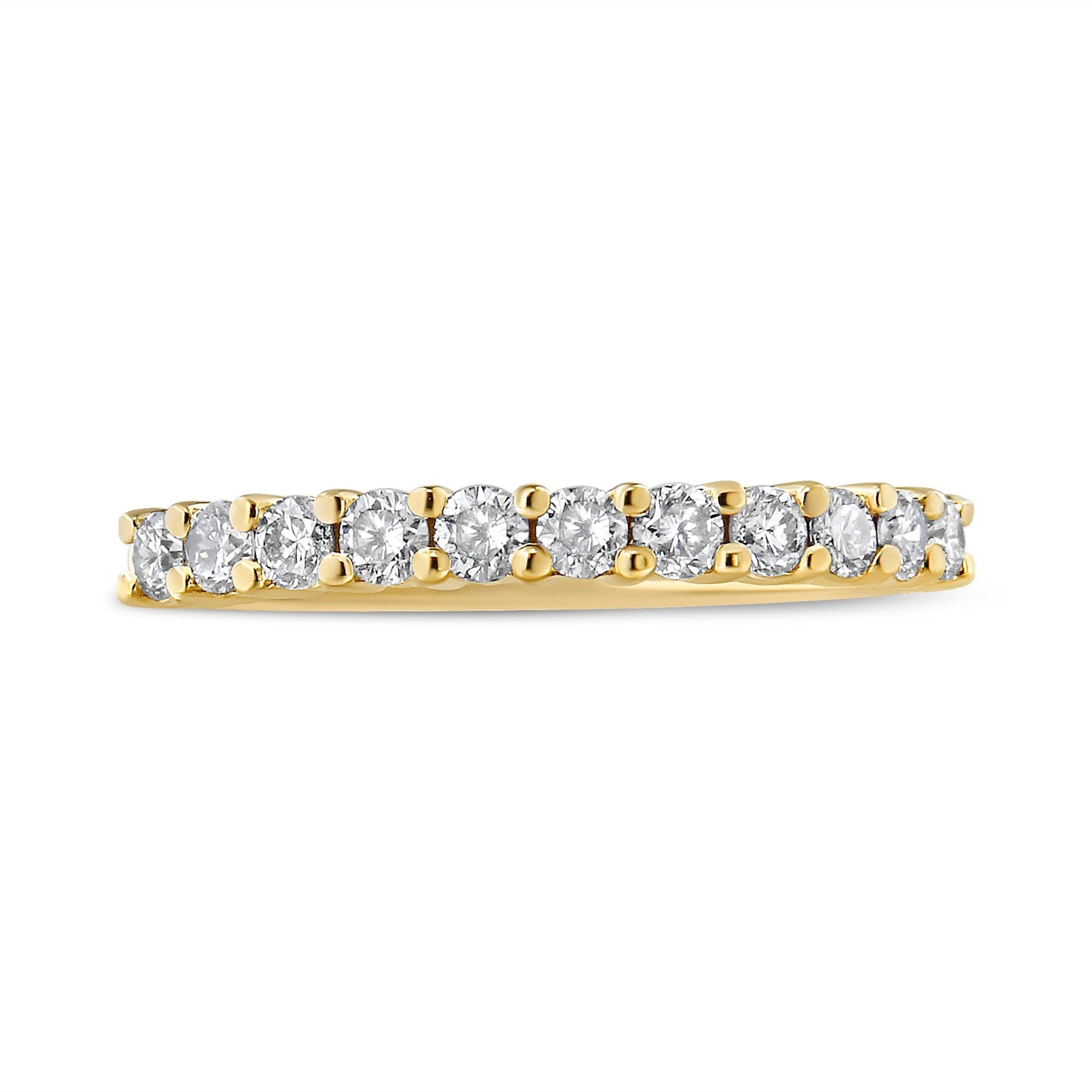 14K Yellow Gold Plated .925 Sterling Silver 1/2 cttw Shared Prong Set Brilliant Round-Cut Diamond 11 Stone Band Ring (I-J Color, I1-I2 Clarity)-1