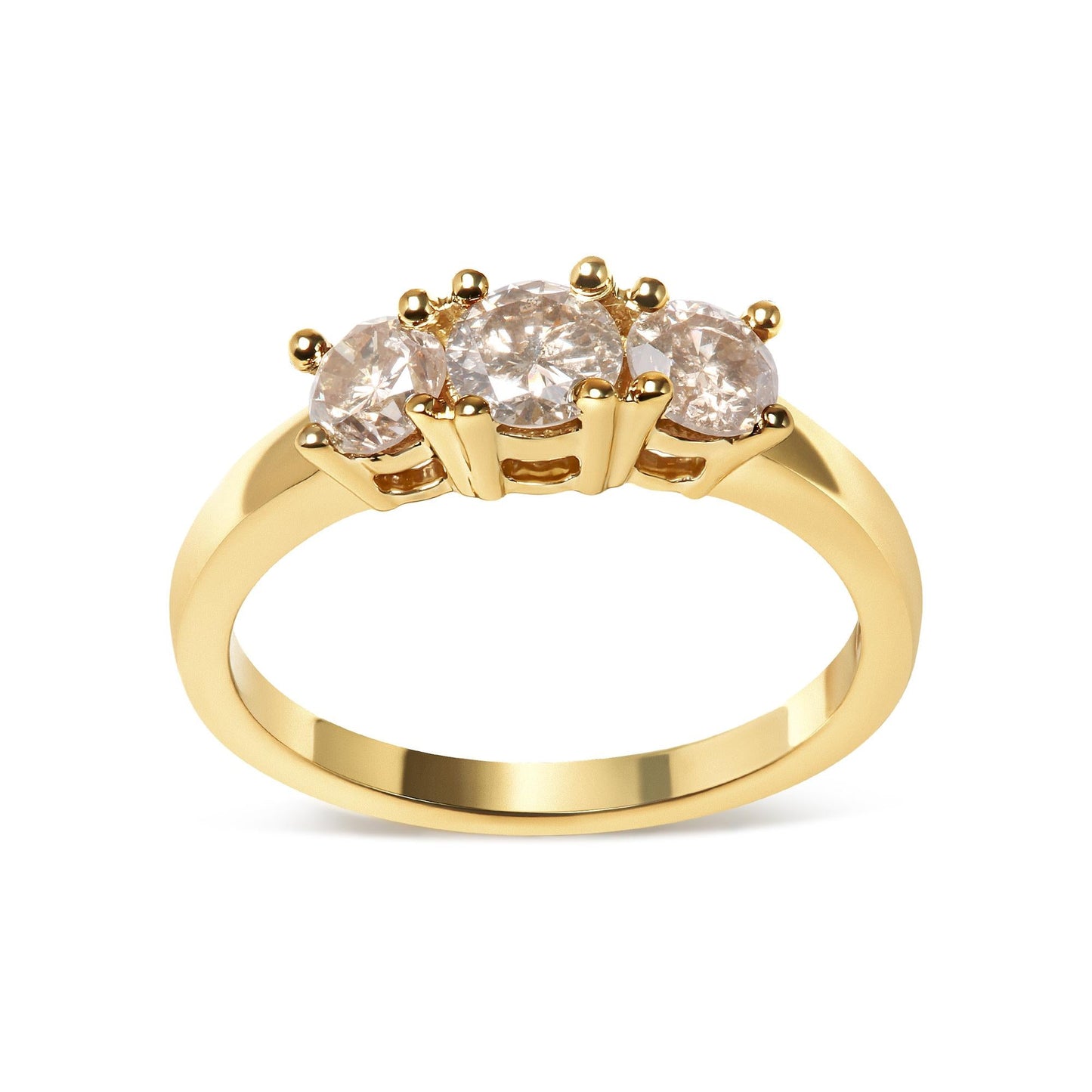 10K Yellow Gold 1.00 Cttw Champagne Diamond 3-Stone Band Ring (J-K Color, I1-I2 Clarity)-1