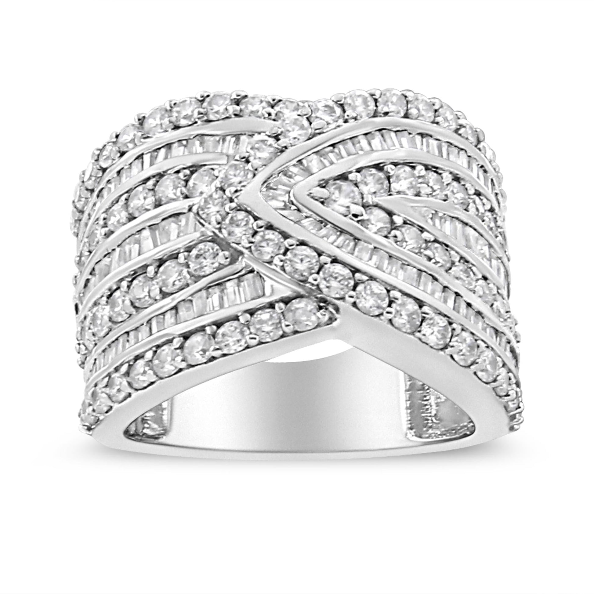 .925 Sterling Silver 2 3/8 Cttw Diamond Multi Row Overlay Band Ring ( J-K Color, I3 Clarity)-1