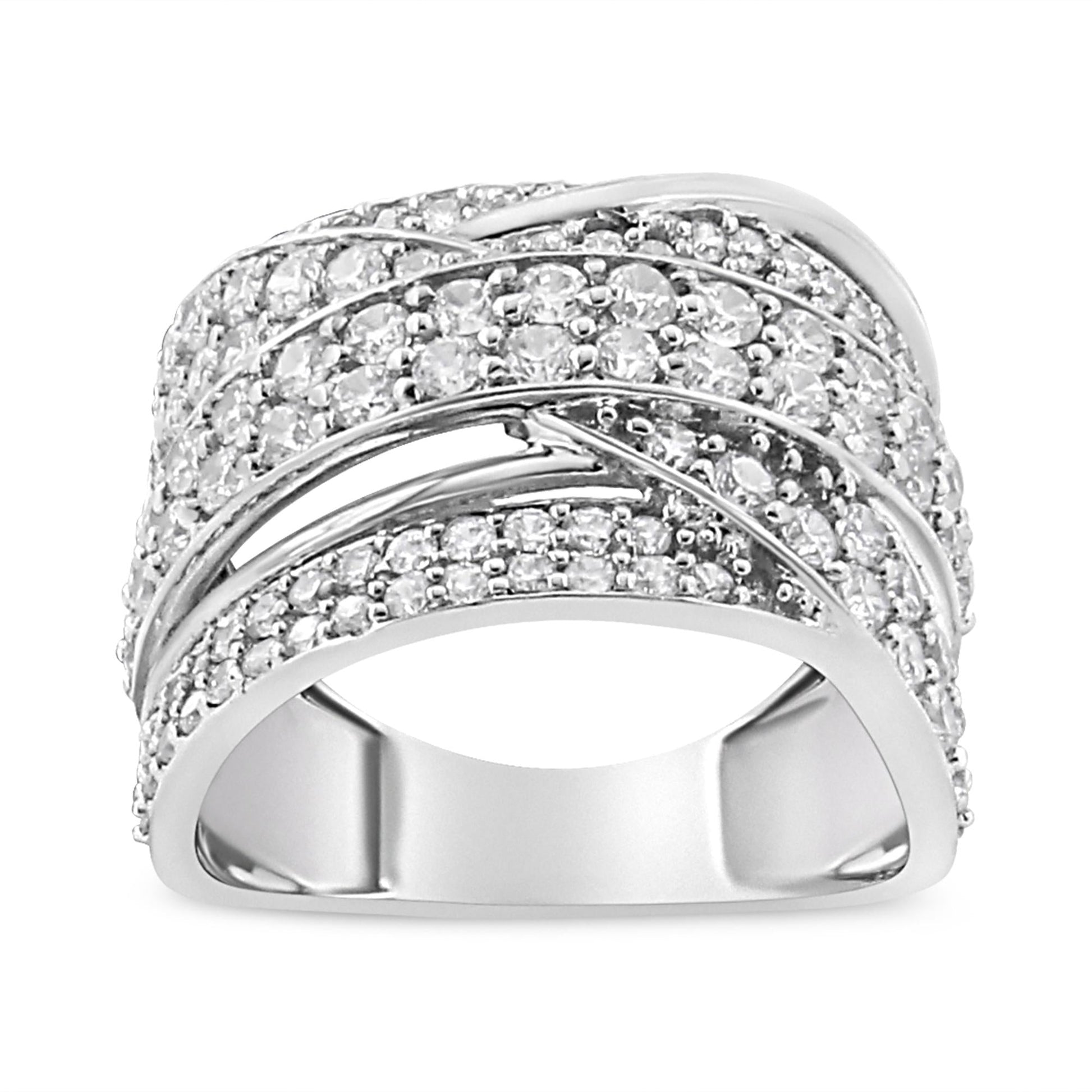 .925 Sterling Silver 2.00 Cttw Round-Cut Diamond Overlapping Bypass Band Ring (I-J Color, I2-I3 Clarity)-1