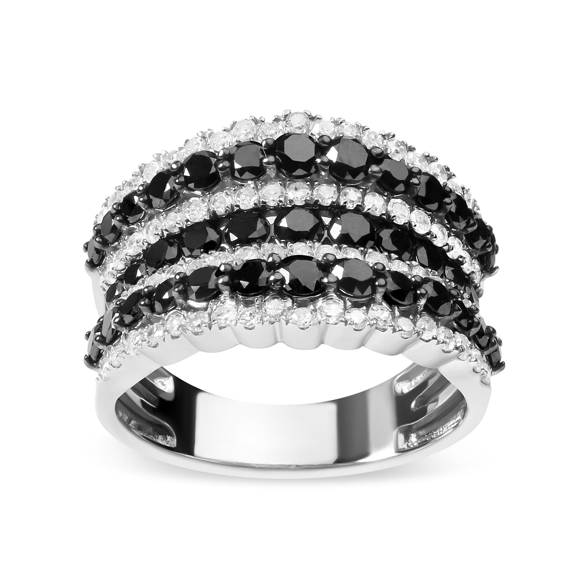 .925 Sterling Silver 1 3/4 Cttw Treated Black and White Alternating Diamond Multi Row Band Ring (Black / I-J Color, I2-I3 Clarity)-1