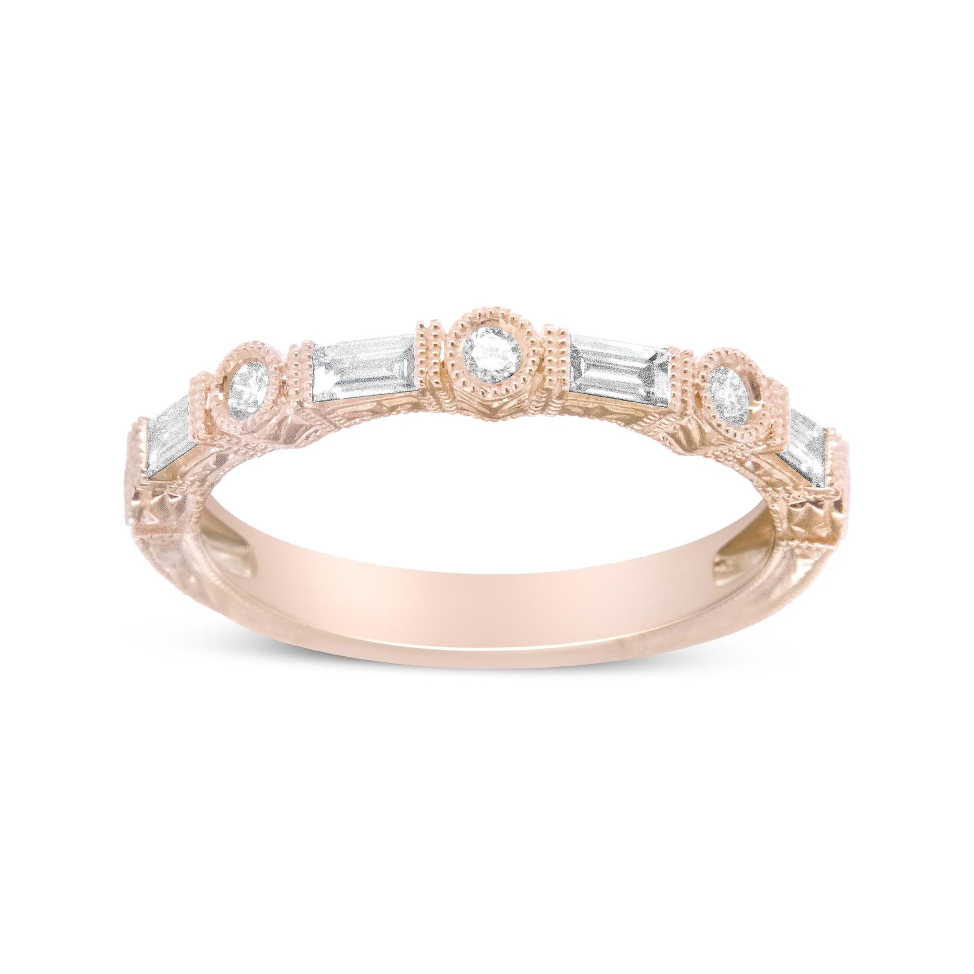 14K Rose Gold 3/8 Cttw Baguette and Round Diamond Bridal Band - (H-I Color, VS1-VS2 Clarity)-1