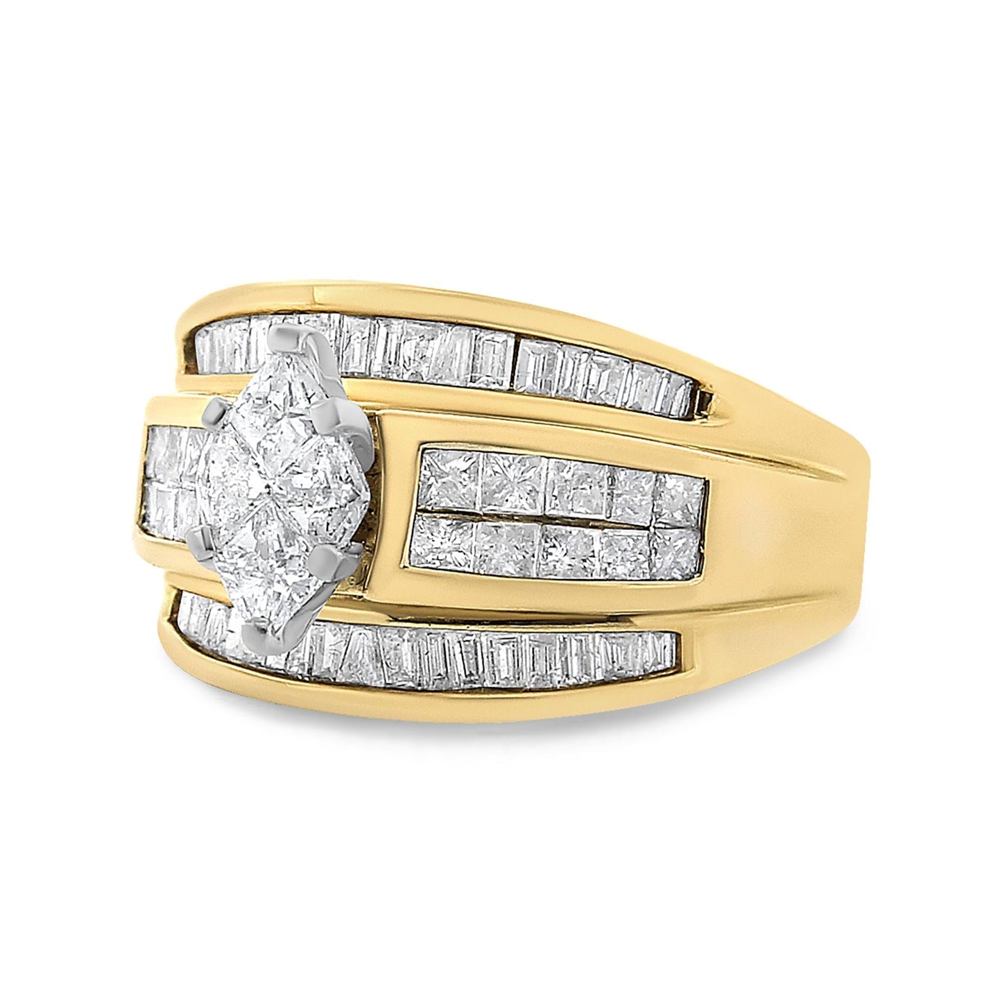 14K Yellow Gold 1 1/2 Cttw Pie, Princess and Baguette-cut Diamond Marquise Shaped Engagement Cocktail Ring Band (H-I Color, I1-I2 Clarity)-1