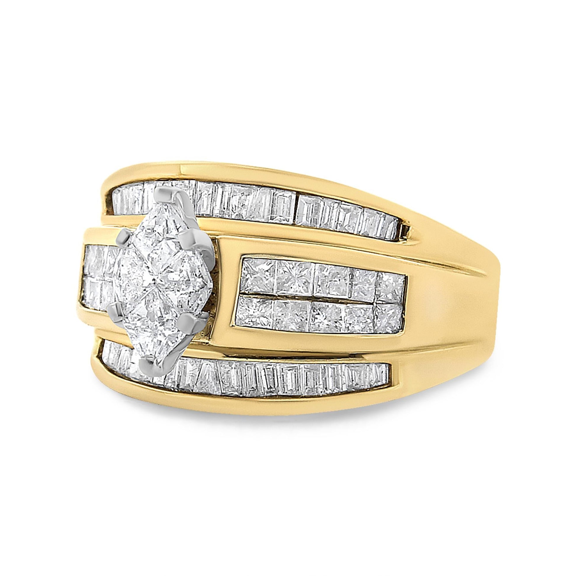 14K Yellow Gold 1 1/2 Cttw Pie, Princess and Baguette-cut Diamond Marquise Shaped Engagement Cocktail Ring Band (H-I Color, I1-I2 Clarity)-1