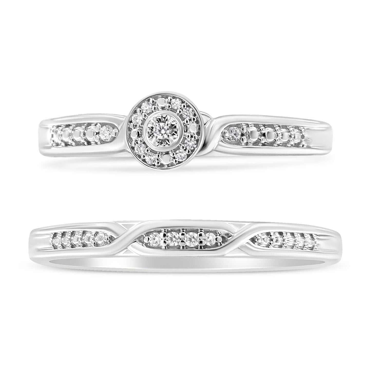 .925 Sterling Silver Diamond Accent Frame Twist Shank Bridal Set Ring and Band (I-J Color, I3 Clarity)-1