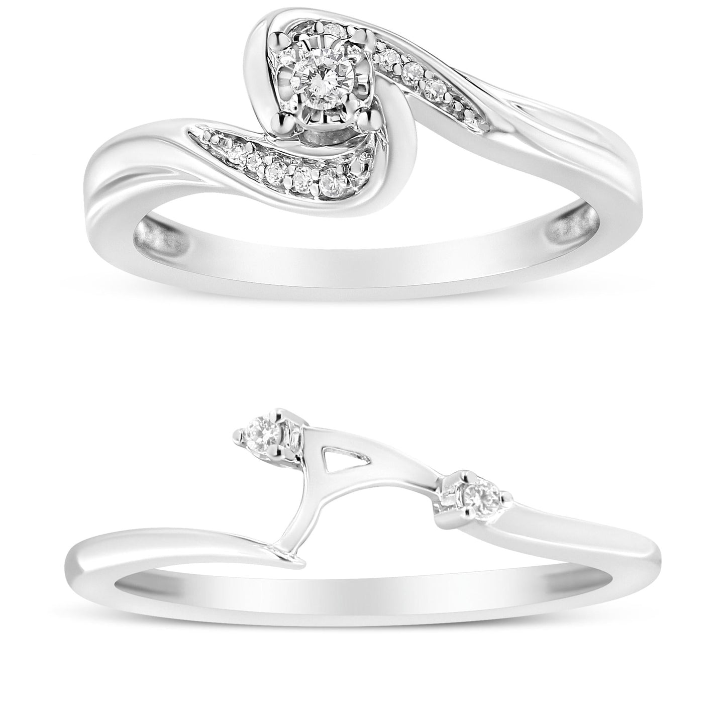 .925 Sterling Silver 1/10 Cttw Diamond Swirl and Bypass Bridal Set Ring and Band (I-J Color, I3 Clarity)-1