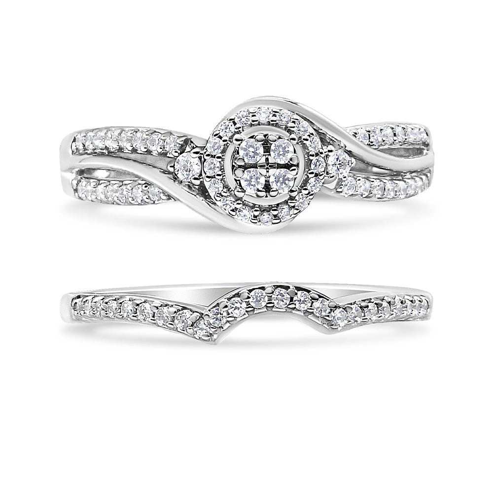 .925 Sterling Silver 1/3 Cttw Composite Diamond Frame Bypass Bridal Set Ring and Band (I-J Color, I2-I3 Clarity)-1