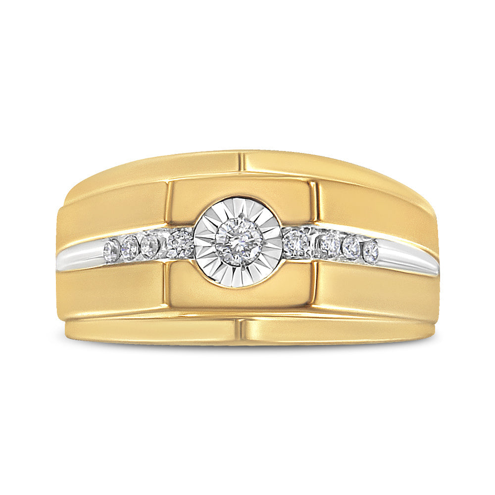 14K Yellow Gold Plated .925 Sterling Silver Miracle-Set 1/5 Cttw Diamond Men's Band Ring (I-J Color, I3 Clarity)-1