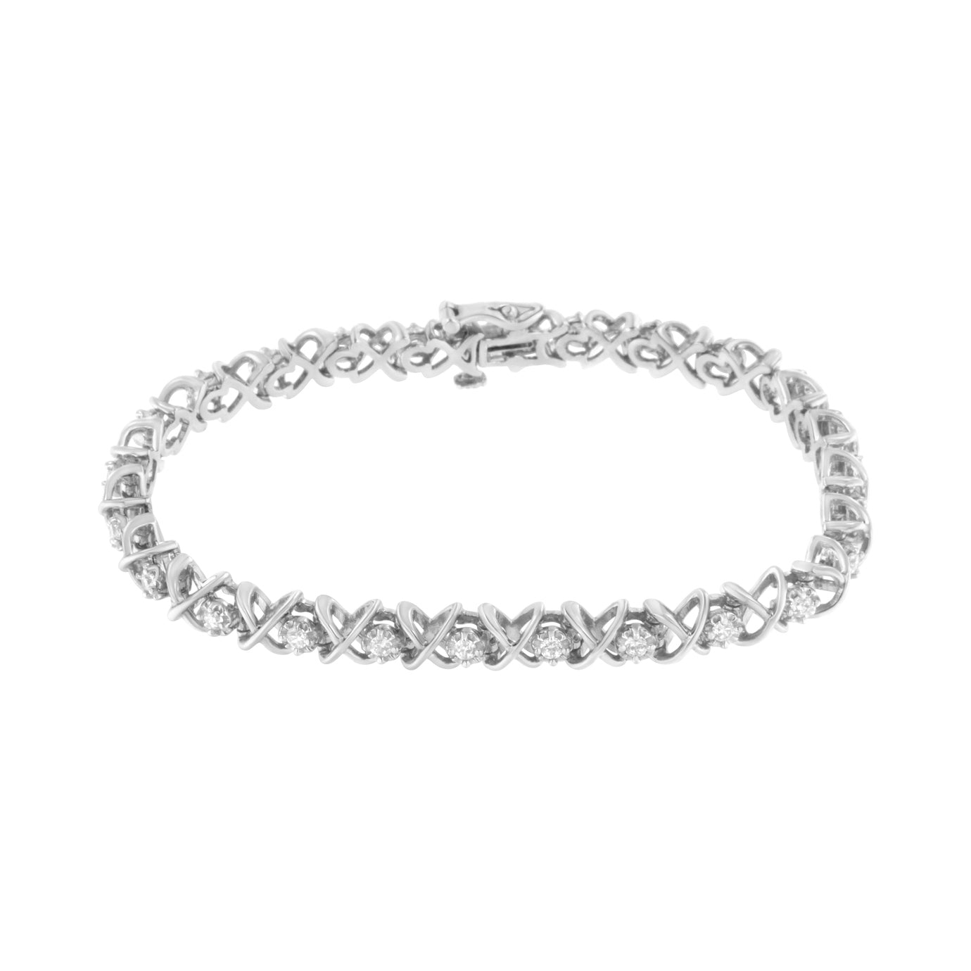 .925 Sterling Silver 1 cttw Brilliant Round-Cut Diamond "X" Link Bracelet (I-J Clarity, I2-I3 Color) - Size 7"-1