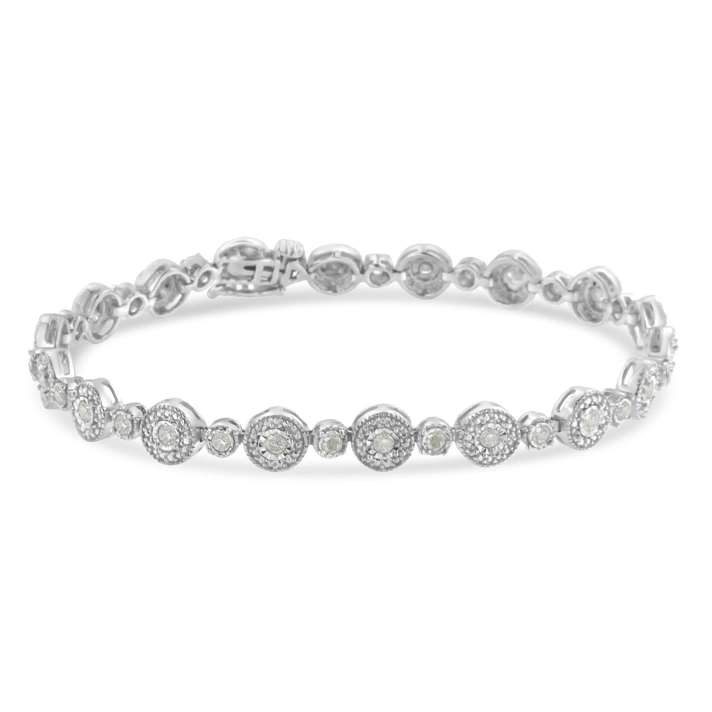 .925 Sterling Silver 1 1/3 cttw Miracle Plate Set Diamond Alternating Link Bracelet (I-J Color, I3 Clarity) -7"-1