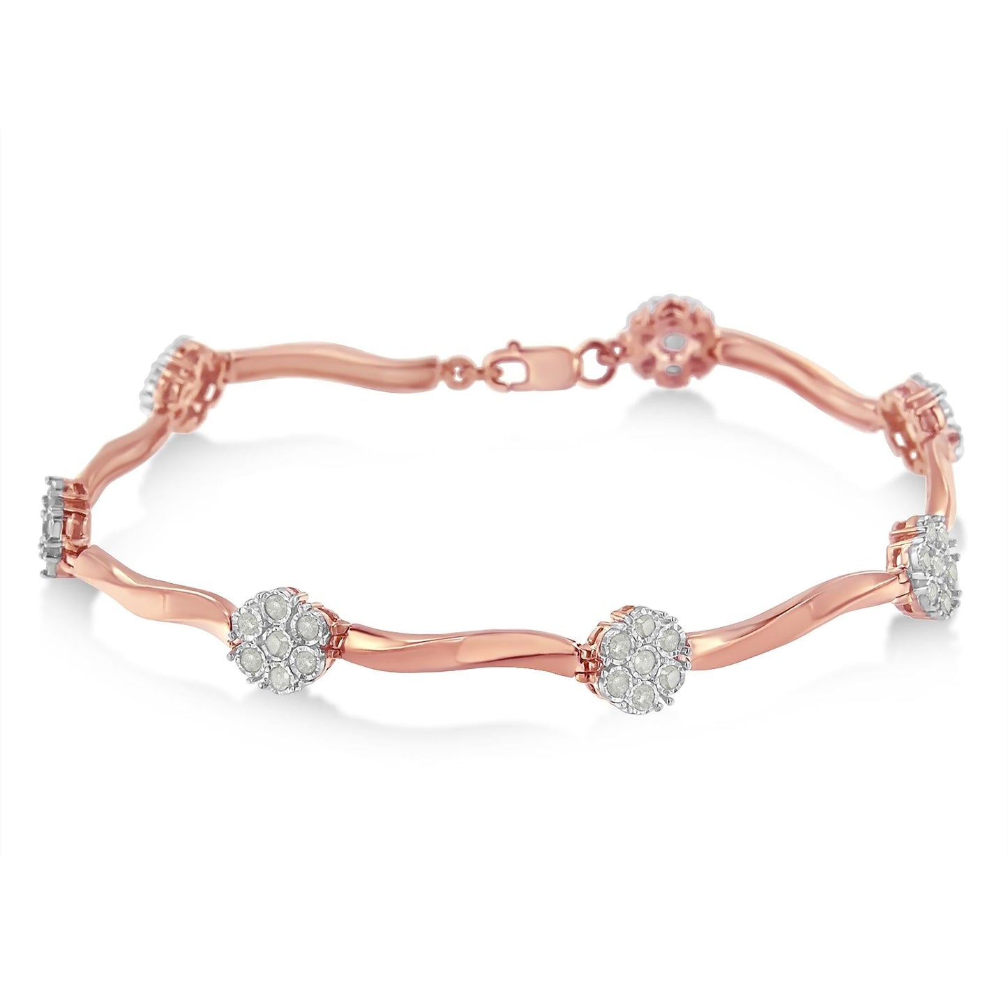 .925 10k Rose Gold Over Sterling Silver 1.0 cttw Diamond Floral Link Bracelet (I-J Color,I3 Clarity)-1