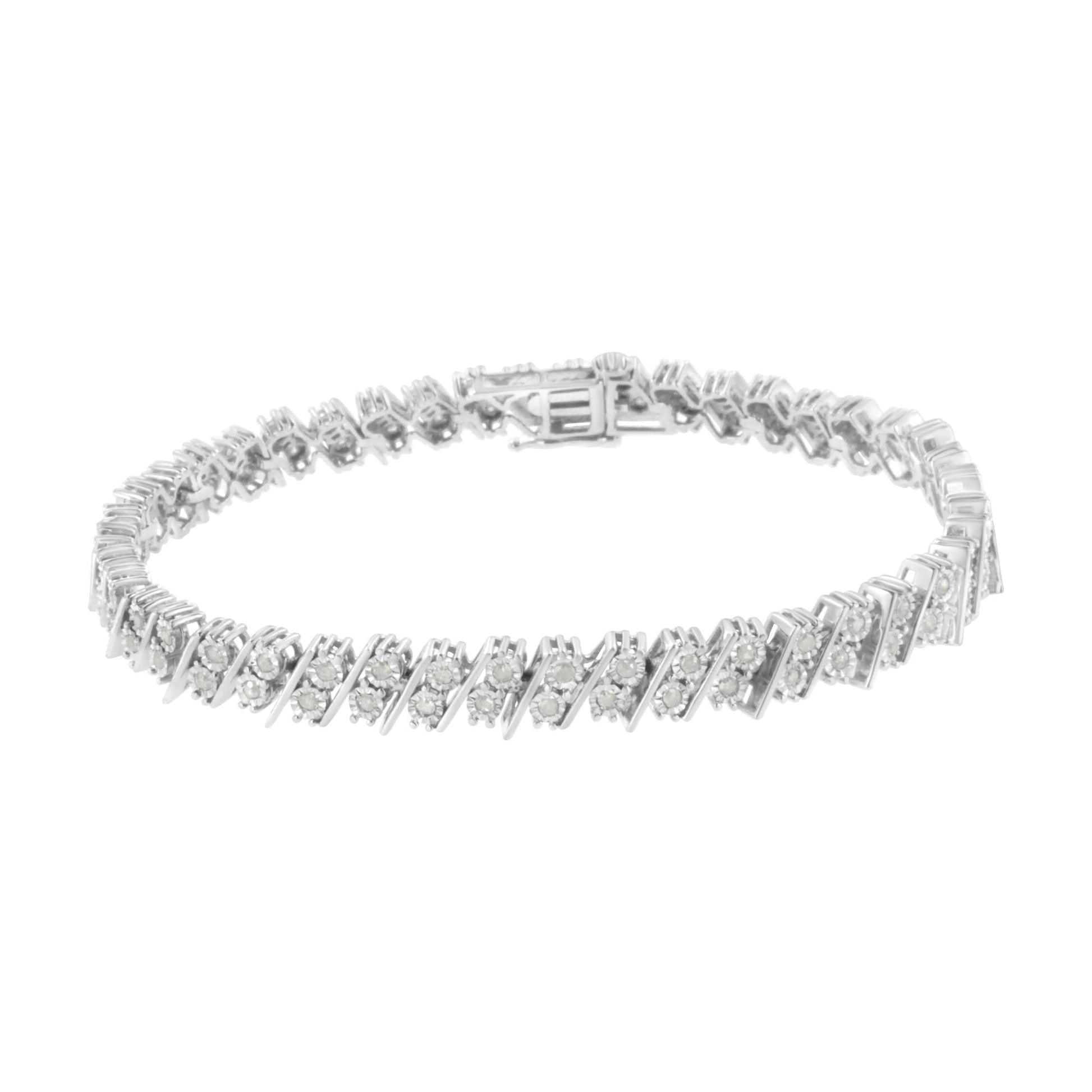 .925 Sterling Silver 1 cttw Double Row Miracle Set Diamond Link Bracelet (I-J Clarity, I3 Color) - Size 7.25"-1