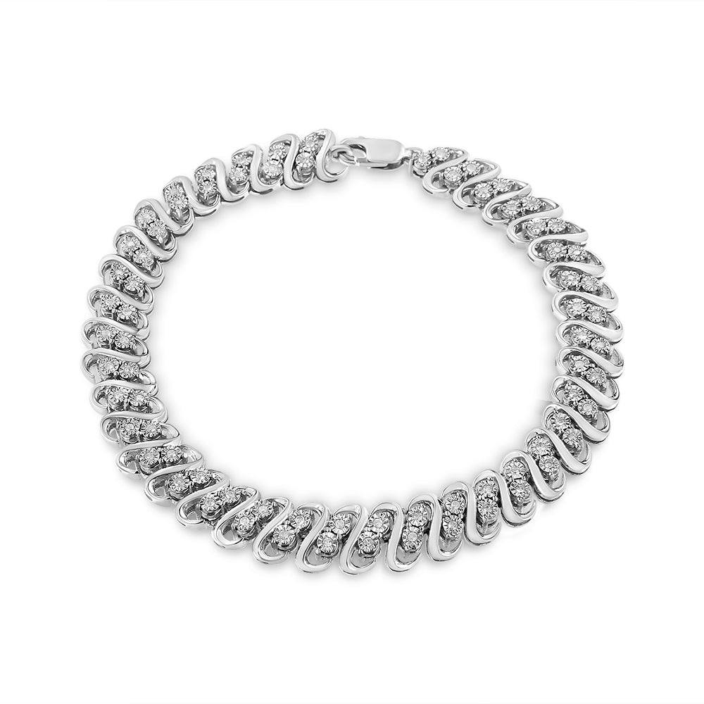 .925 Sterling 1/2 Cttw Diamond Double Row S-Link Bracelet (I-J Color, I2-I3 Clarity) - 7.25" Inches-1