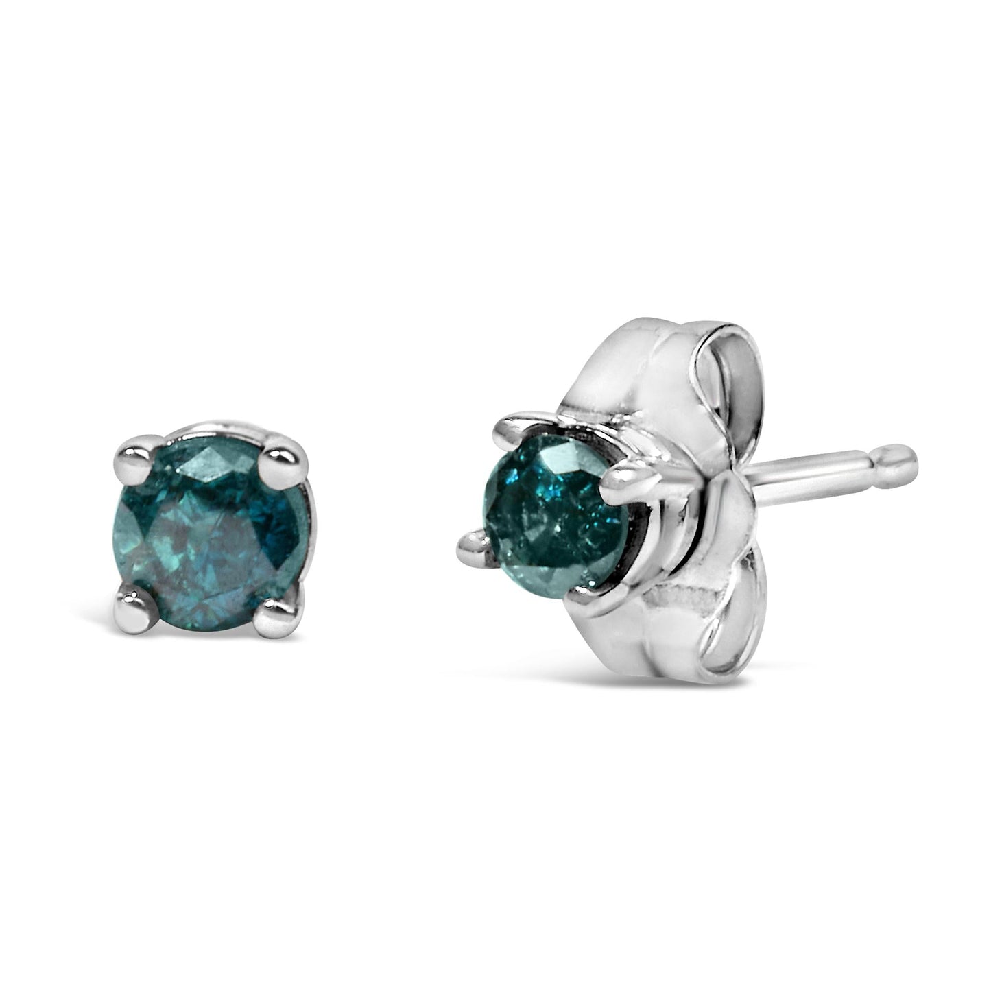 .925 Sterling Silver 0.15 Cttw Round Brilliant-Cut Diamond Classic 4-Prong Stud Earrings-3