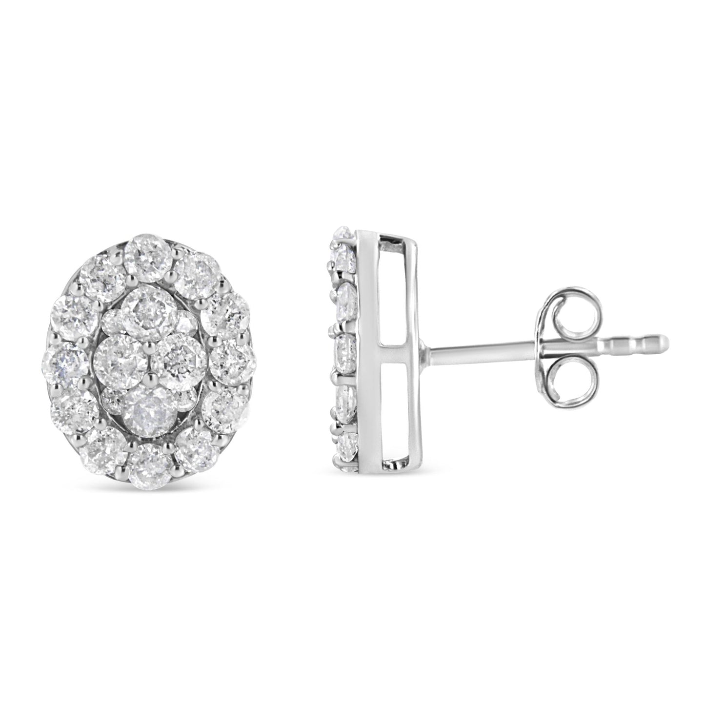 .925 Sterling Silver 1 1/2 Cttw Round-Cut Diamond Oval Shaped Stud Earrings (I-J Color, I3 Clarity)-1