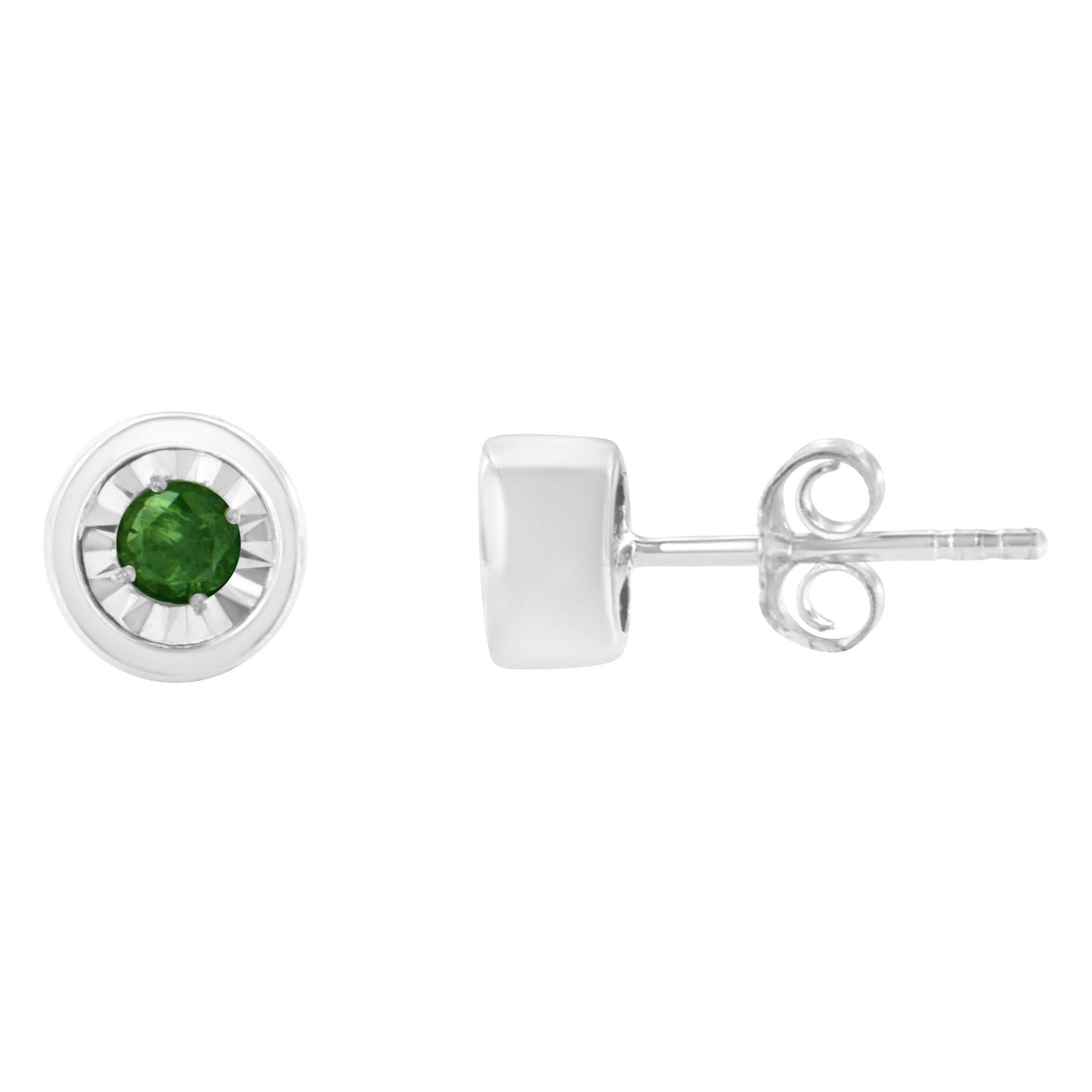 .925 Sterling Silver 0.15 Cttw Round Brilliant-Cut Green Diamond Miracle-Set Stud Earrings (Fancy Color-Enhanced, I1-I2 Clarity)-1