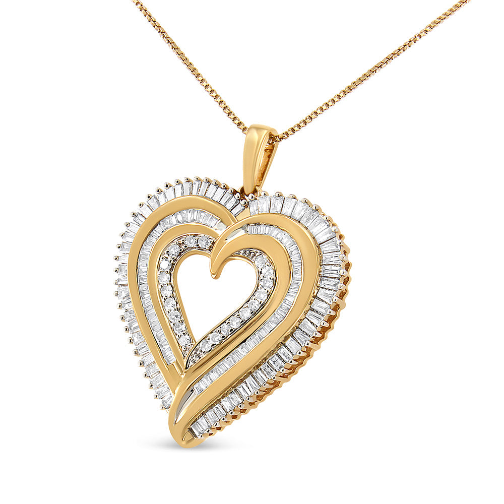 .925 Sterling Silver 1 1/2 Cttw Baguette Diamond Composite Heart 18" Inch Pendant Necklace (I-J Color, I1-I2 Clarity)-3