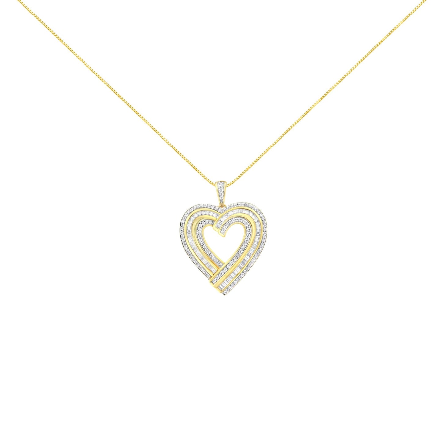 .925 Sterling Silver 1 3/8 Cttw Baguette Diamond Composite Heart 18" Inch Pendant Necklace (I-J Color, I1-I2 Clarity)-3