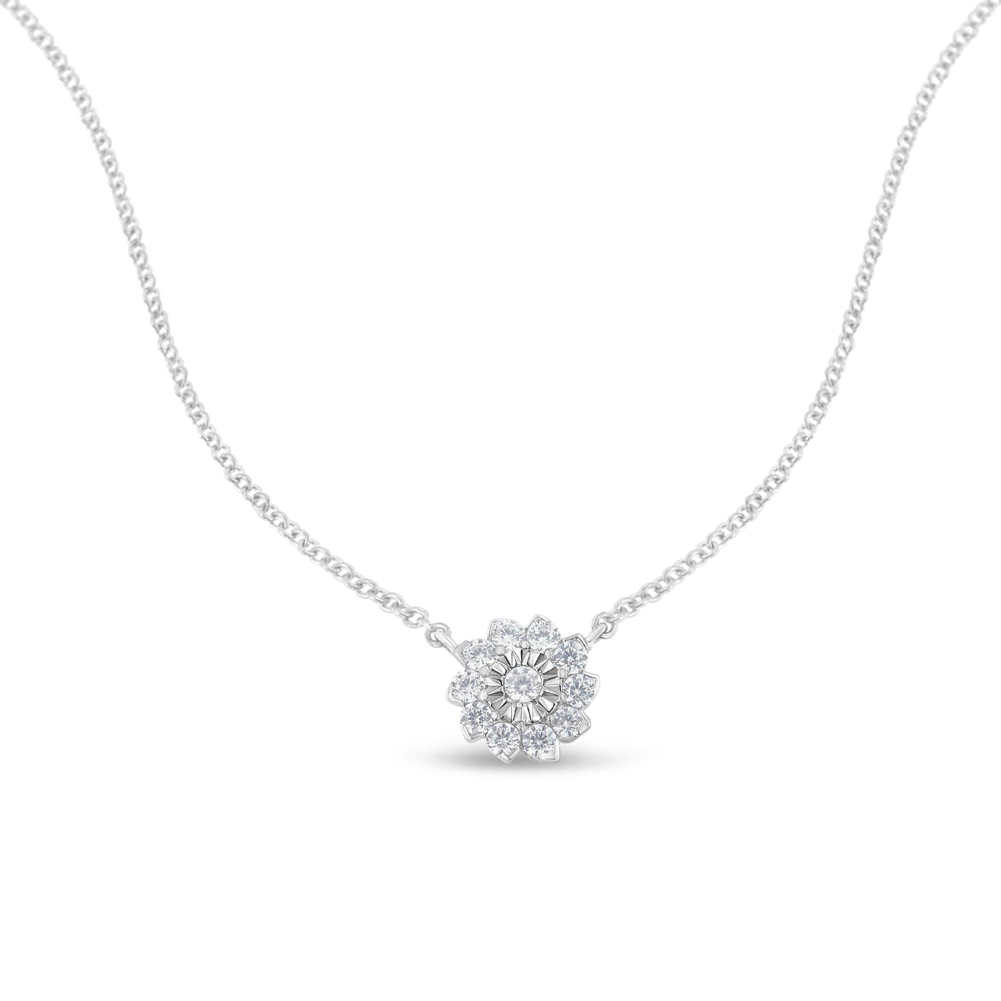 .925 Sterling Silver 1/2 Cttw Diamond Miracle Set Flower Cluster Pendant Necklace with Cable Chain (I-J Color, I1-I2 Clarity) - 18”-1