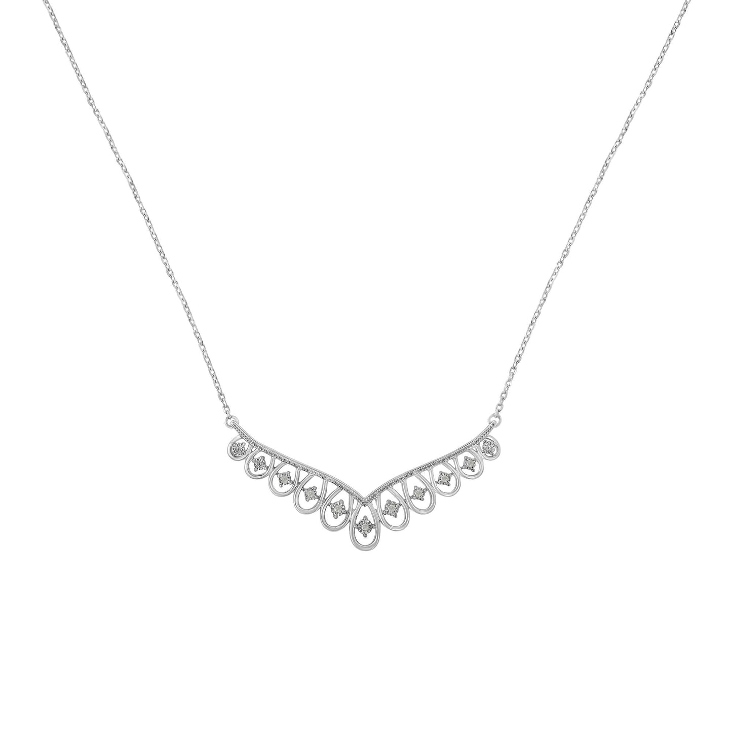 .925 Sterling Silver 1/10 cttw Miracle-Set Diamond Chandelier Style 18" Necklace (I-J Color, I3 Clarity)-1