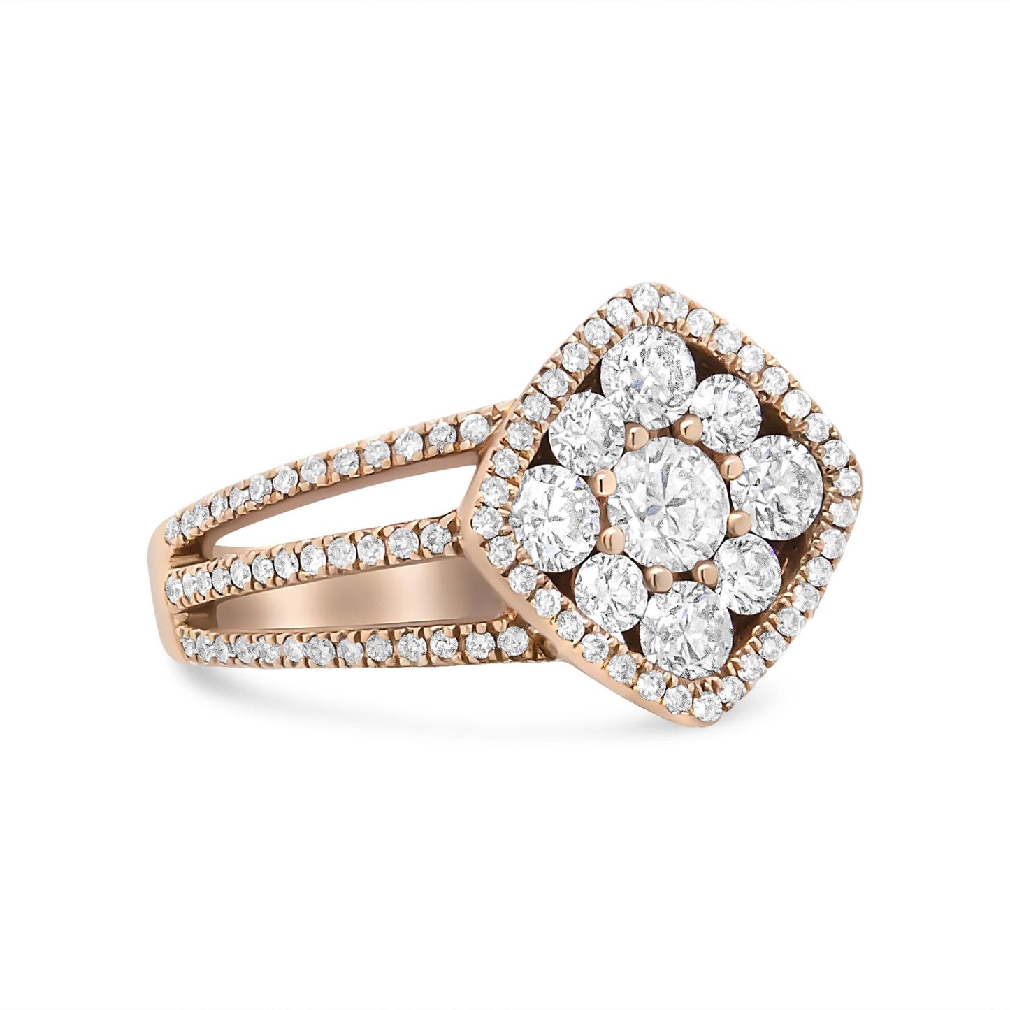 18K Rose Gold 1 1/4 Cttw Diamond Halo Cluster Split Shank Ring Band (F-G Color, VS1-VS2 Clarity)-1