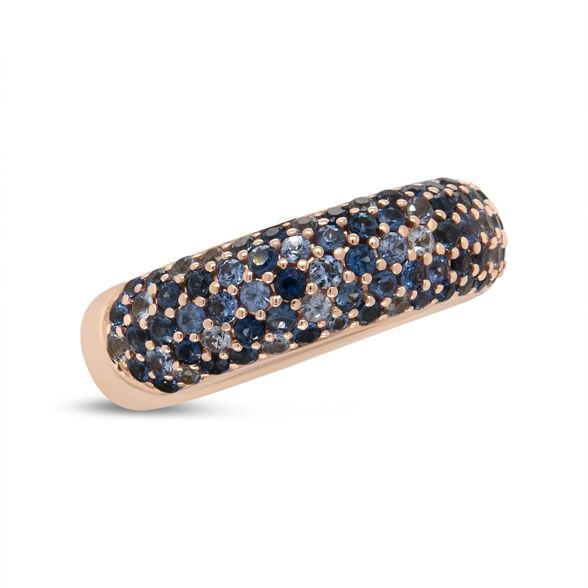 18K Rose Gold Multi Row Blue Sapphire Domed Top Band Ring-1