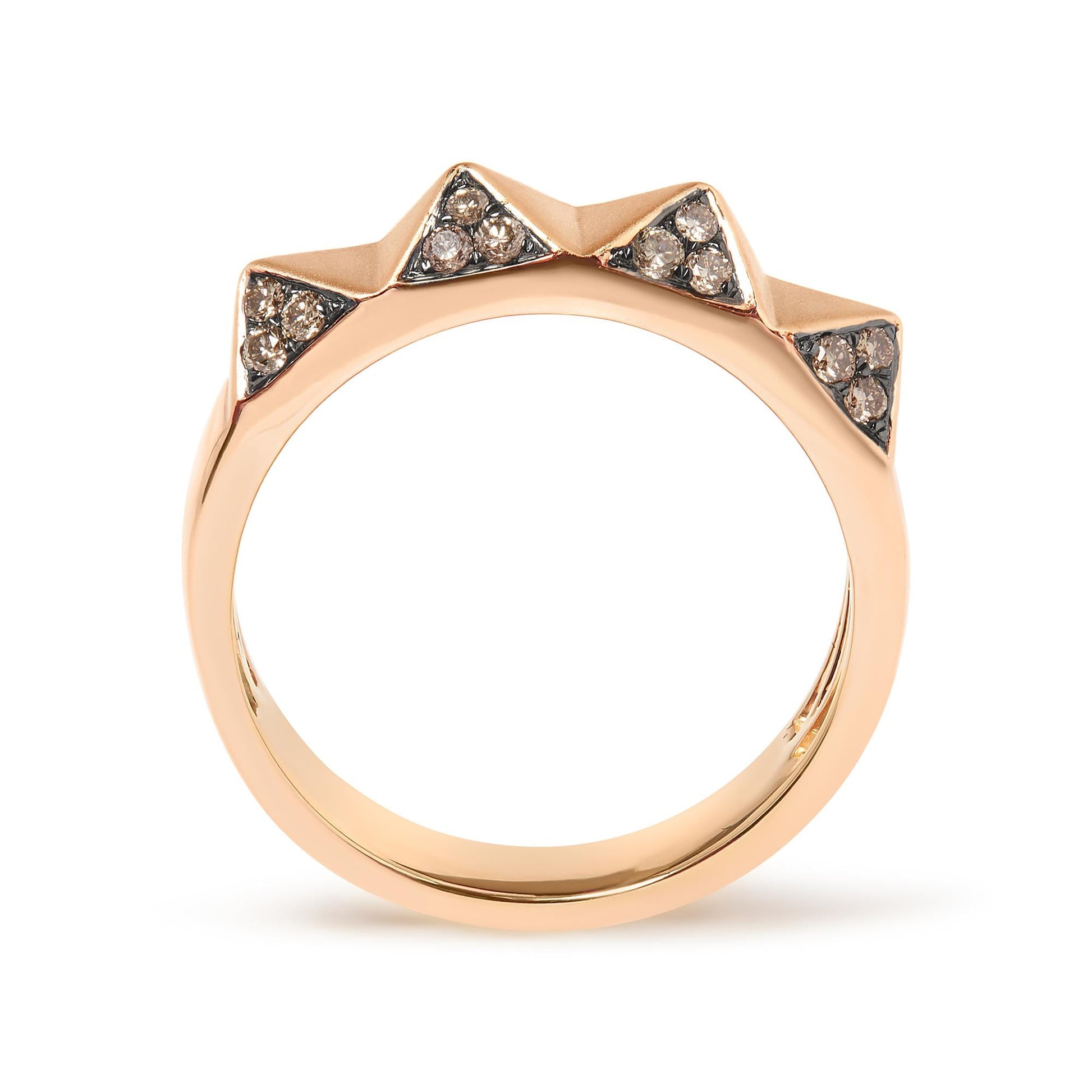 14K Rose Gold 1/4 Cttw Brown Diamond Pyramid Band Ring (Brown Color, SI1-SI2 Clarity)- Size 7-1