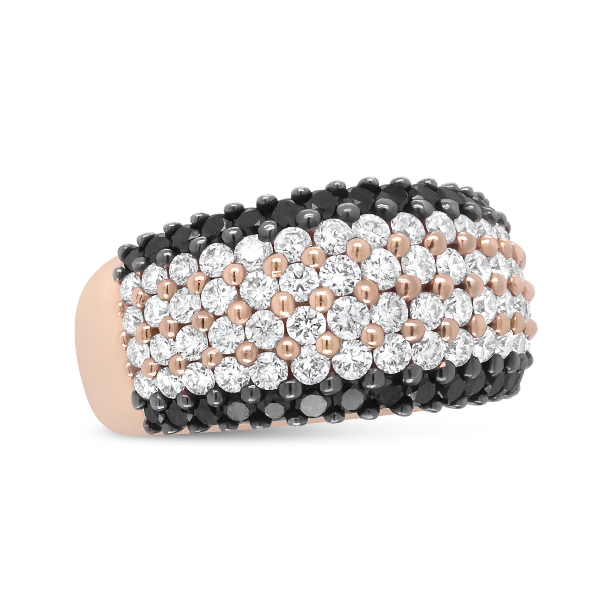 18K Rose Gold 2 1/5 Cttw Black and White Diamond 6 Row Band Ring (F-G and Black Color, VS1-VS2 Clarity)-1