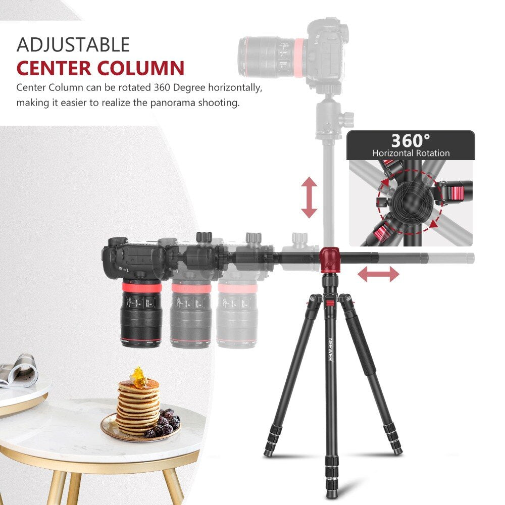 2-in-1 Camera Tripod Monopod with 360 Degree Rotatable Center Column and Ball Head QR Plate - 65 inches Aluminium Alloy-3