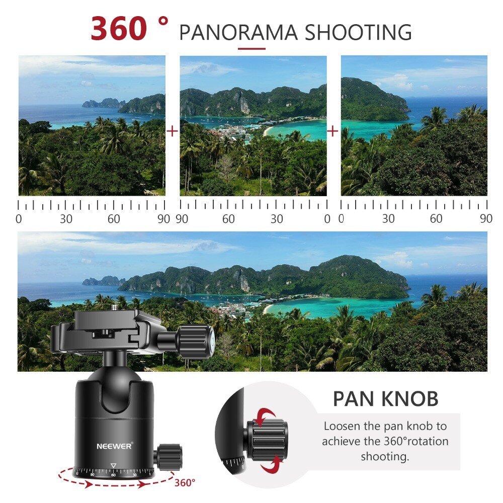 2-in-1 Camera Tripod Monopod with 360 Degree Rotatable Center Column and Ball Head QR Plate - 65 inches Aluminium Alloy-4