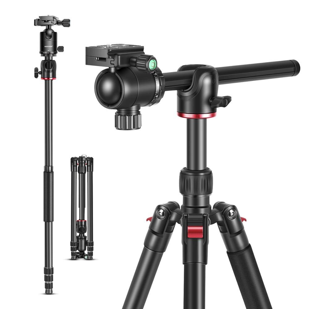 2-in-1 Camera Tripod Monopod with 360 Degree Rotatable Center Column and Ball Head QR Plate - 65 inches Aluminium Alloy-0