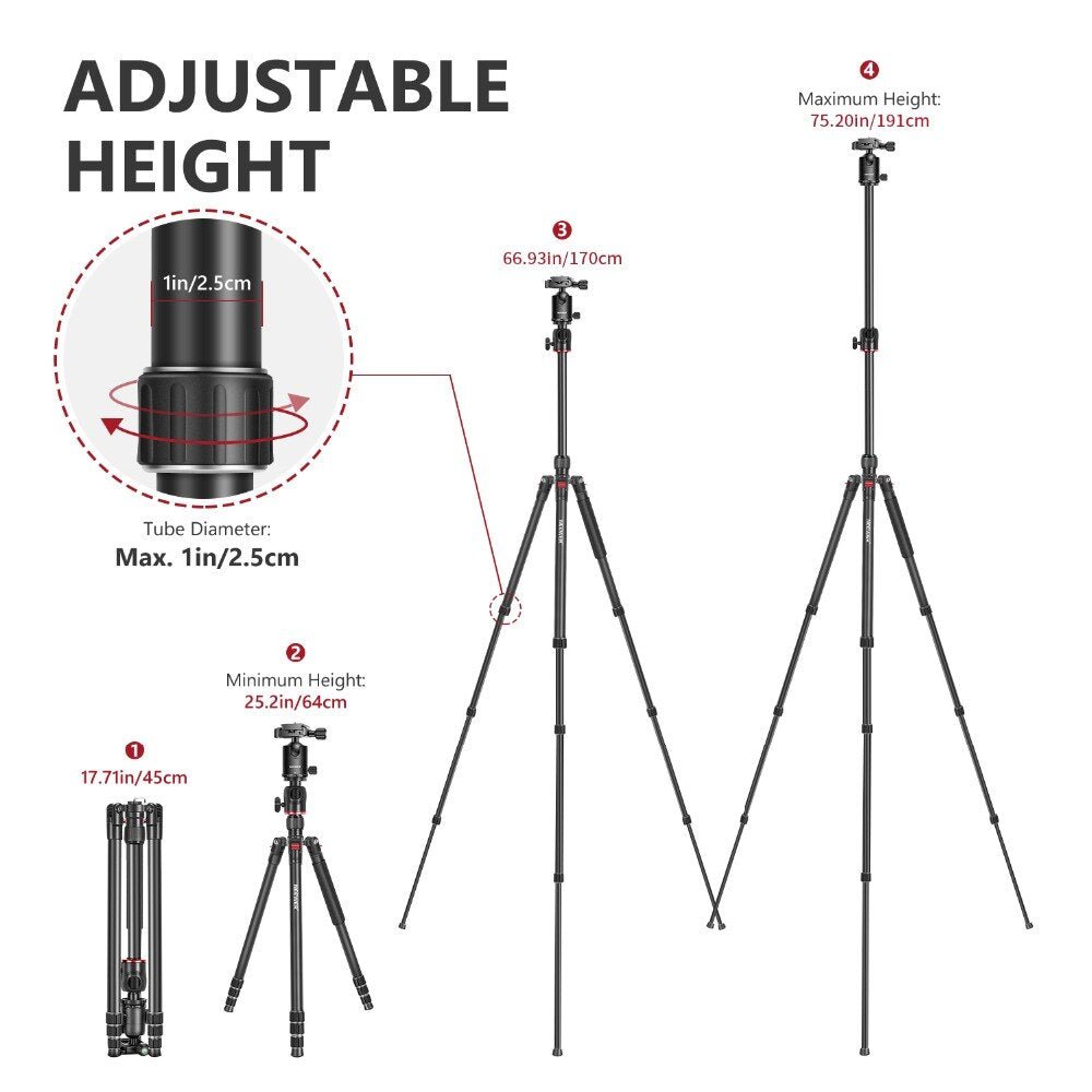 2-in-1 Camera Tripod Monopod with 360 Degree Rotatable Center Column and Ball Head QR Plate - 65 inches Aluminium Alloy-2