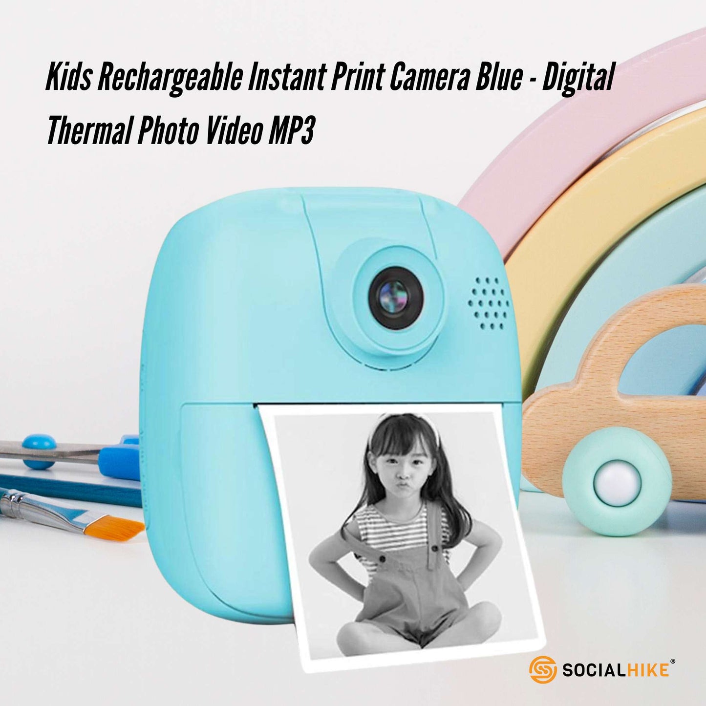 Kids Rechargeable Instant Print Camera Blue - Digital Thermal Photo Video MP3-1