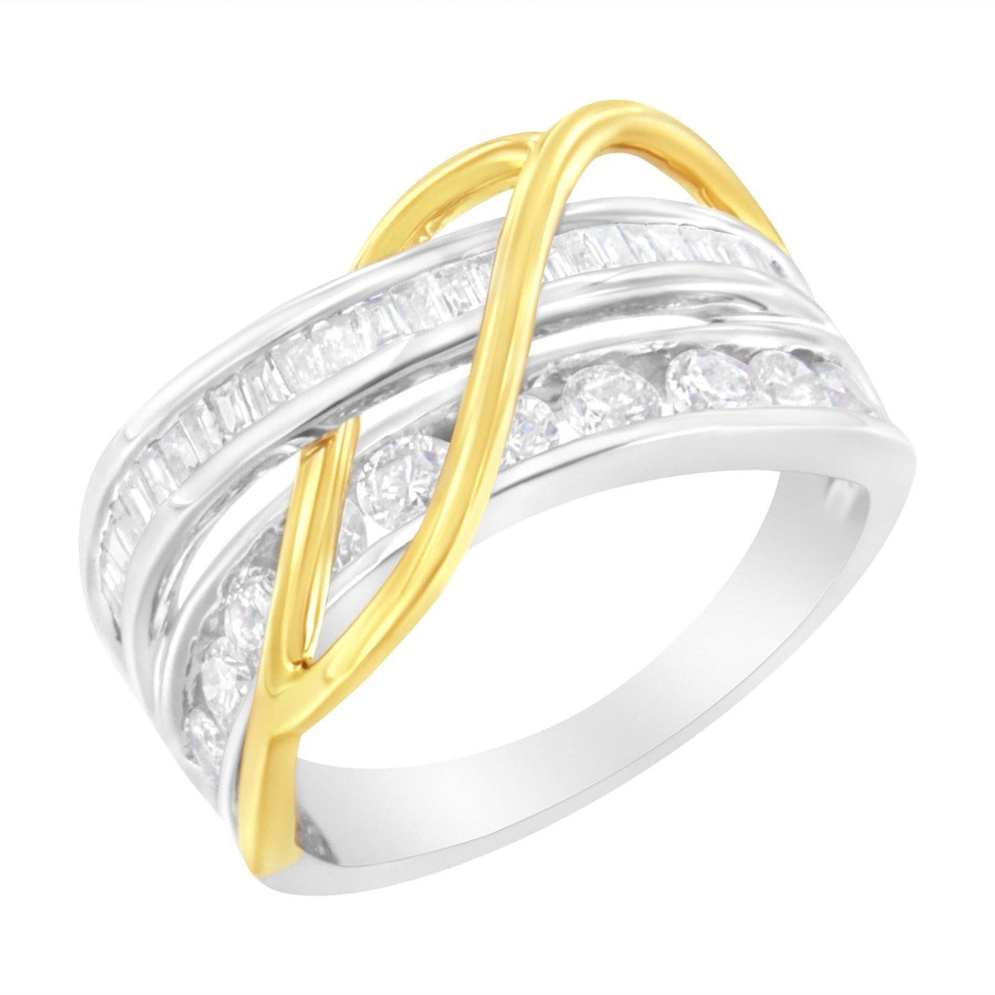 10K White and Yellow Gold 1 1/10 cttw Channel-Set Diamond Bypass Band Ring (J Color, I3 Clarity) –-2