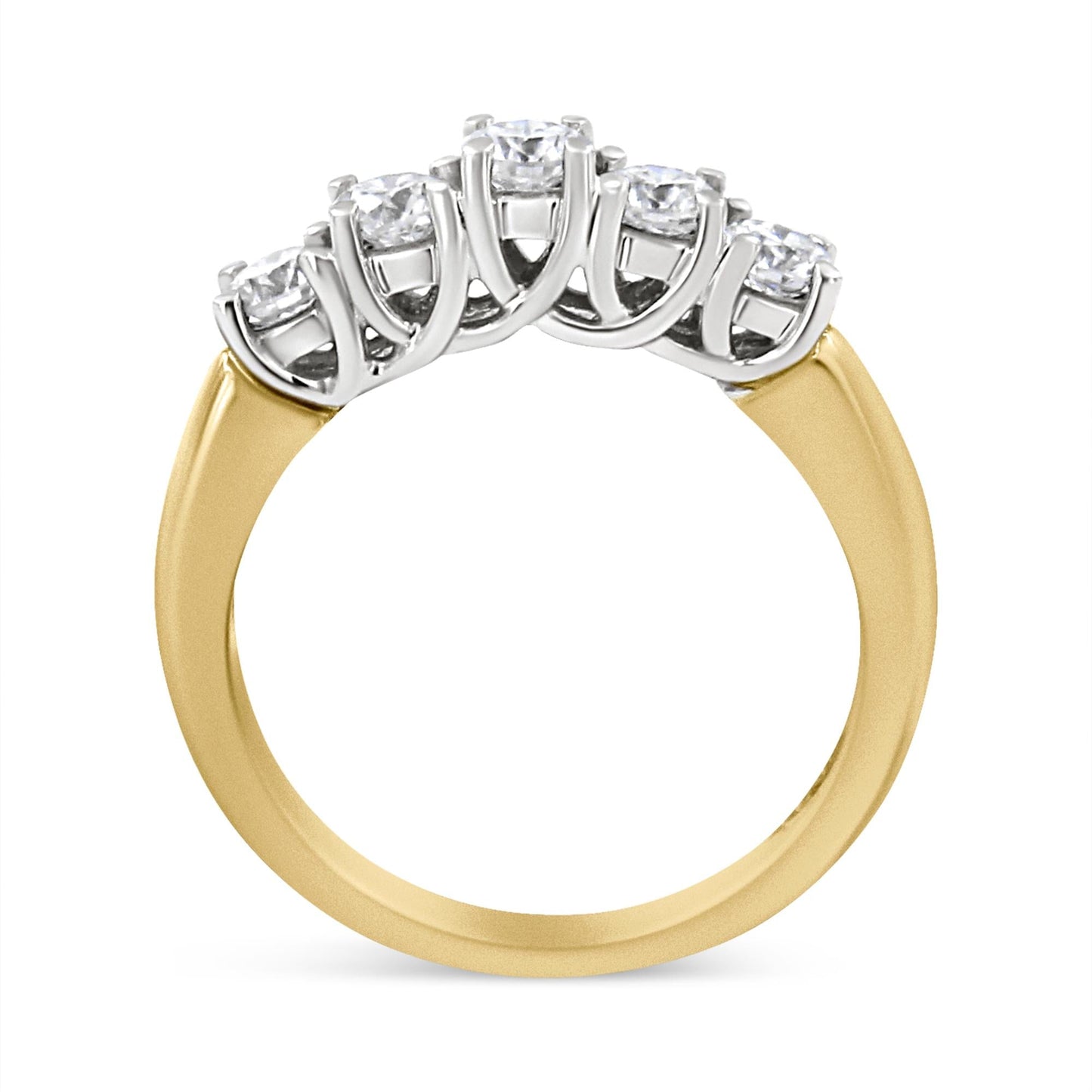 18K Yellow Gold 1.0 Cttw 4 Prong Set Round Cut Diamond Step up 5 Stone Ring Band (F-G Color, SI1-SI2 Clarity)-2