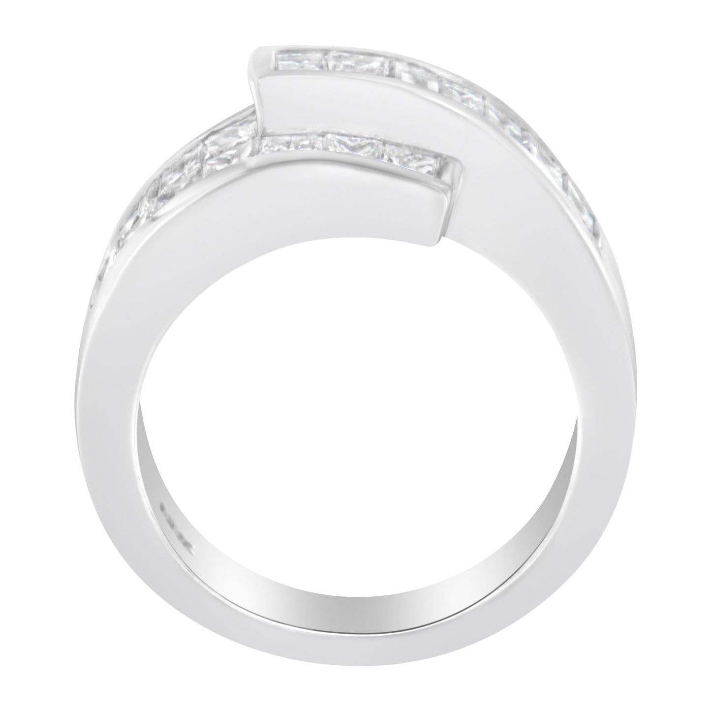 14K White Gold 2.0 Cttw Channel-Set Princess and Baguette-Cut Diamond Bypass Ring Band (G-H Color, SI1-SI2 Clarity)-2