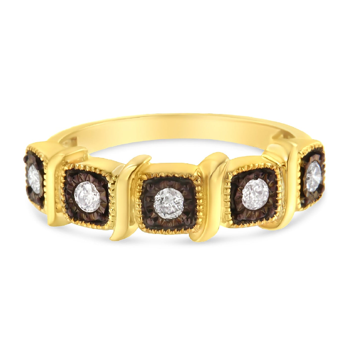 10K Yellow Gold Flashed .925 Sterling Silver Miracle-Set Diamond 5-Stone Ring Band (1/4 Cttw, J-K Color, I2-I3 Clarity)-2