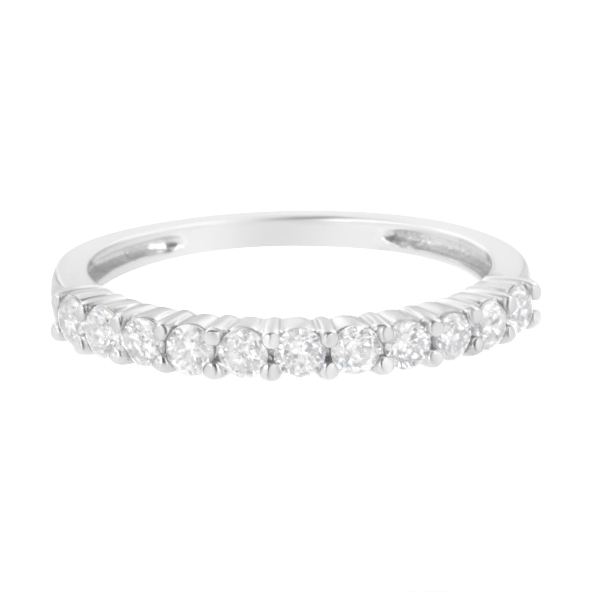 IGI Certified 1/2 Cttw Diamond 10K White Gold Prong Set Fluted Band Style Ring (I-J Color, I2-I3 Clarity)-2