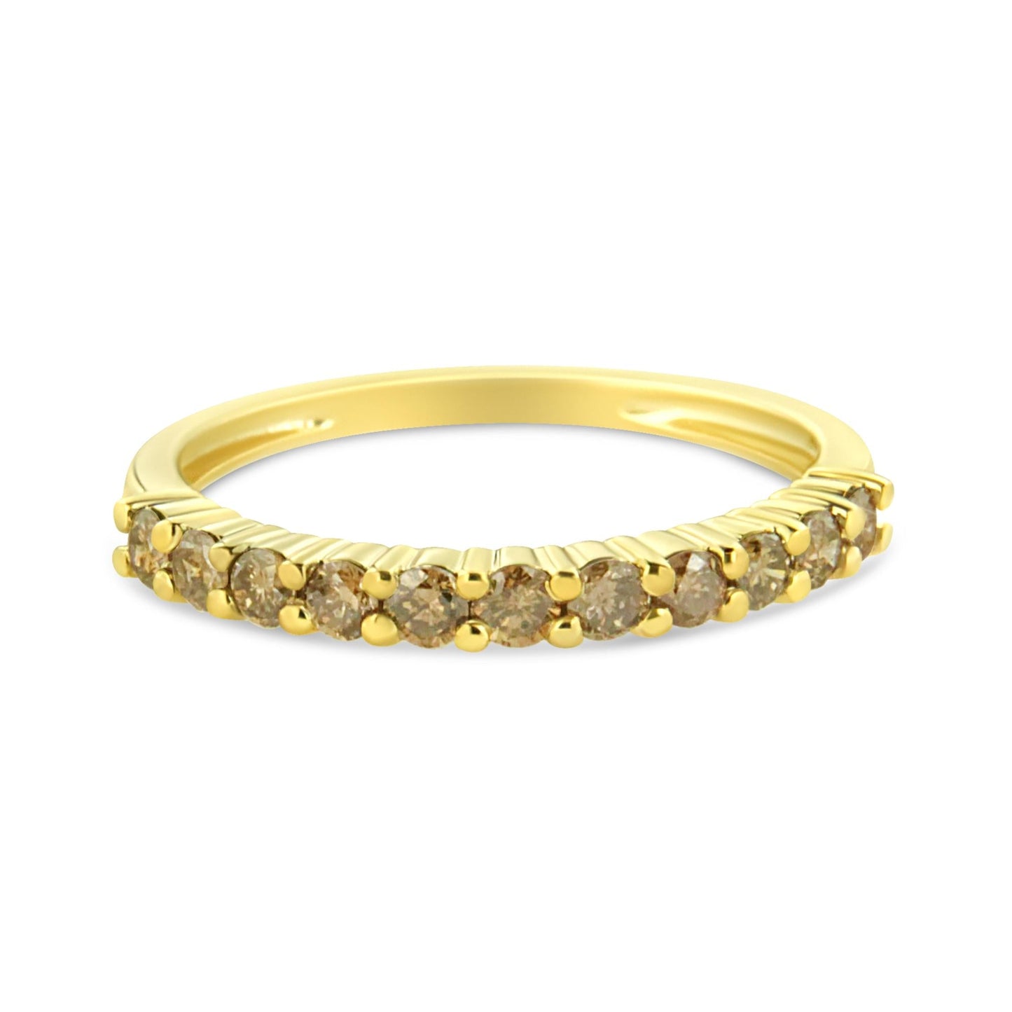 10K Yellow Gold Plated .925 Sterling Silver 1/4 Cttw Champagne Diamond 11 Stone Band Ring (K-L Color, I1-I2 Clarity)-2