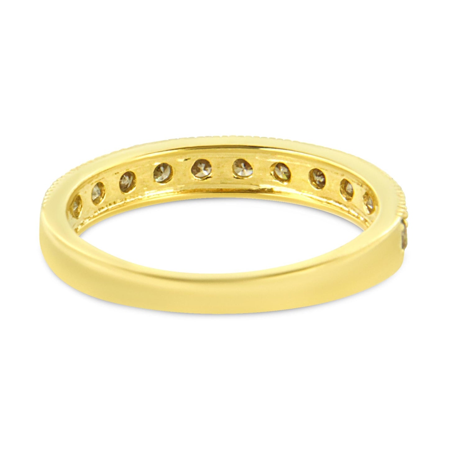 IGI Certified 1/2 Cttw Diamond 10K Yellow Gold Prong Set Beaded Milgrain Band Style Ring (J-K Color, I2-I3 Clarity)-2