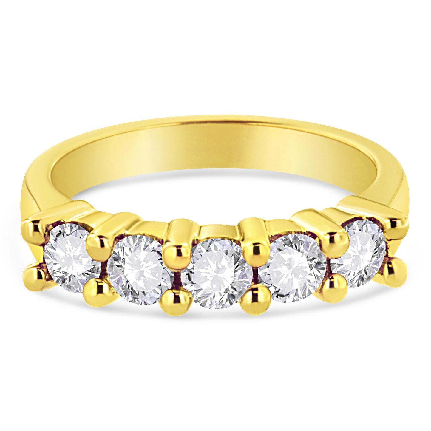 14K Yellow Gold Plated .925 Sterling Silver 1.0 Cttw Shared Prong-set Round Diamond 5 Stone Band Ring (J-K Color, I1-I2 Clarity)-2