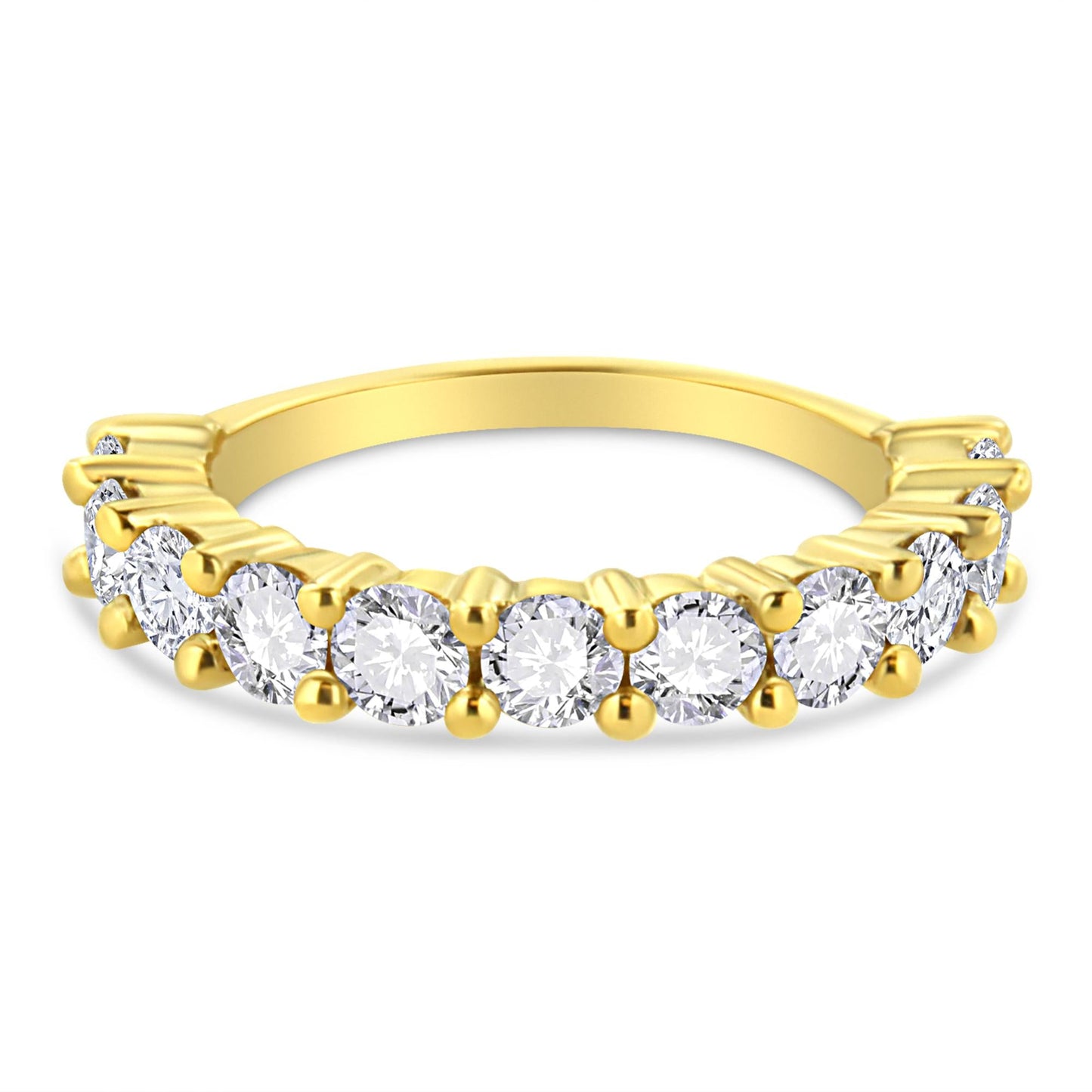 14K Yellow Gold Plated .925 Sterling Silver 2.00 Cttw Shared Prong Set Round-Diamond 11 Stone Band Ring (J-K Color, I1-I2 Clarity)-2