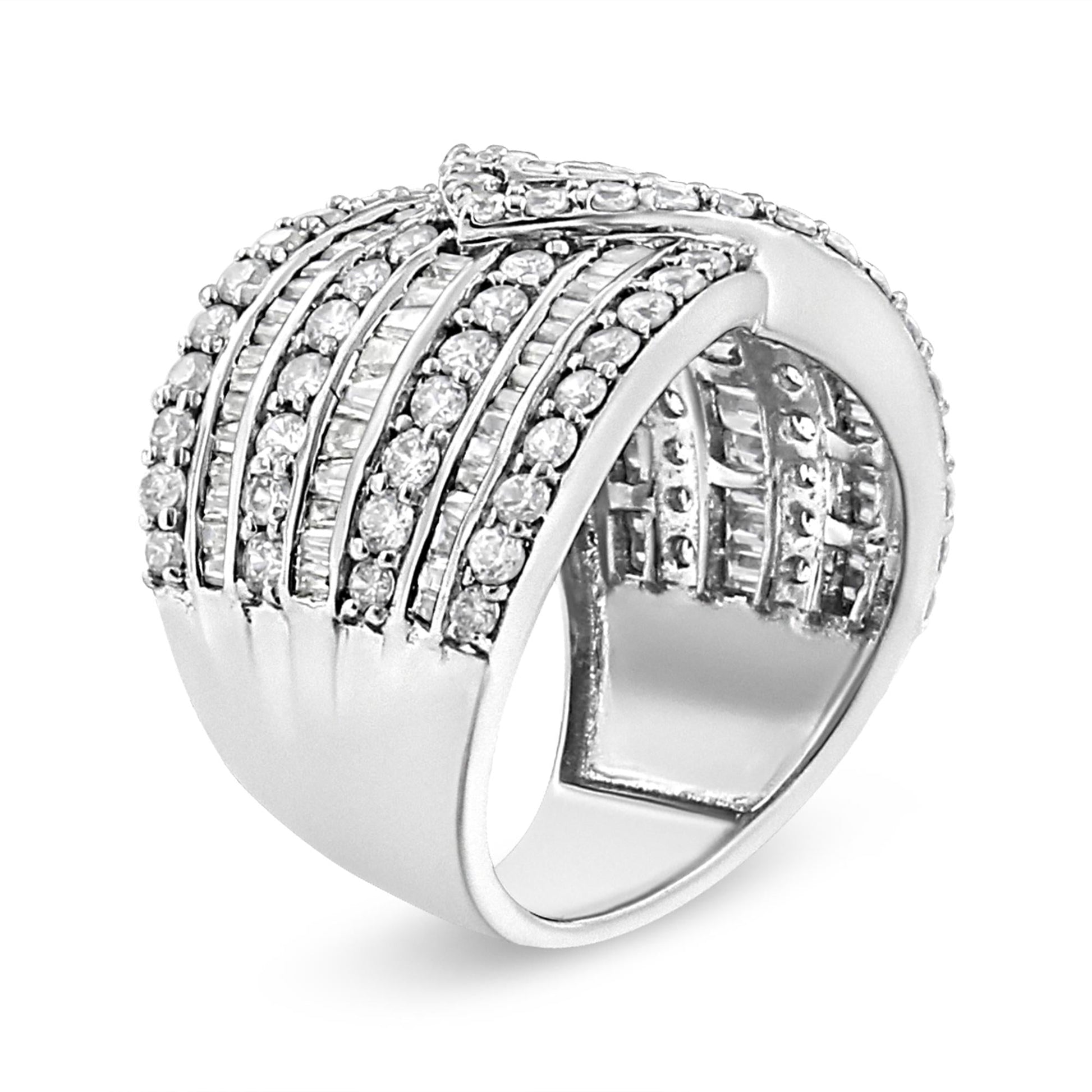 .925 Sterling Silver 2 3/8 Cttw Diamond Multi Row Overlay Band Ring ( J-K Color, I3 Clarity)-2