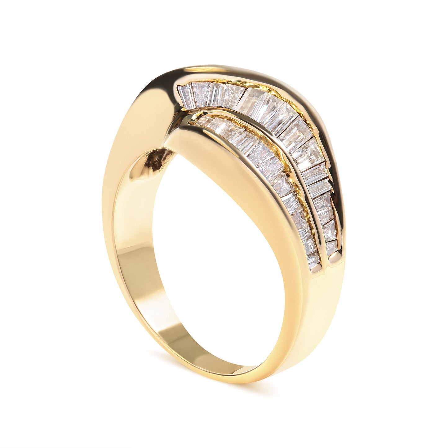 14K Yellow Gold Channel Set 1 1/3 Cttw Diamond Swirl and Weave Ring Band (H-I Color, SI1-SI2 Clarity)-2