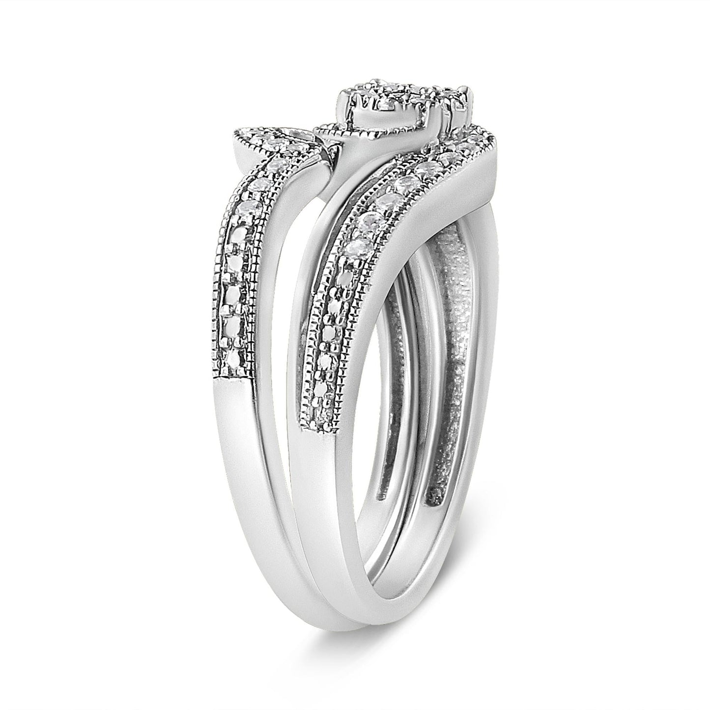 .925 Sterling Silver 1/3ct Cttw Multi-Diamond Bypass Vintage-Style Bridal Set Ring and Band (I-J Color, I3 Clarity)-4